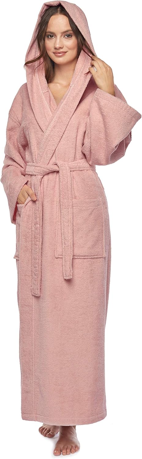 Arus Women's Hooded Classic Bathrobe in Turkish Cotton Terry