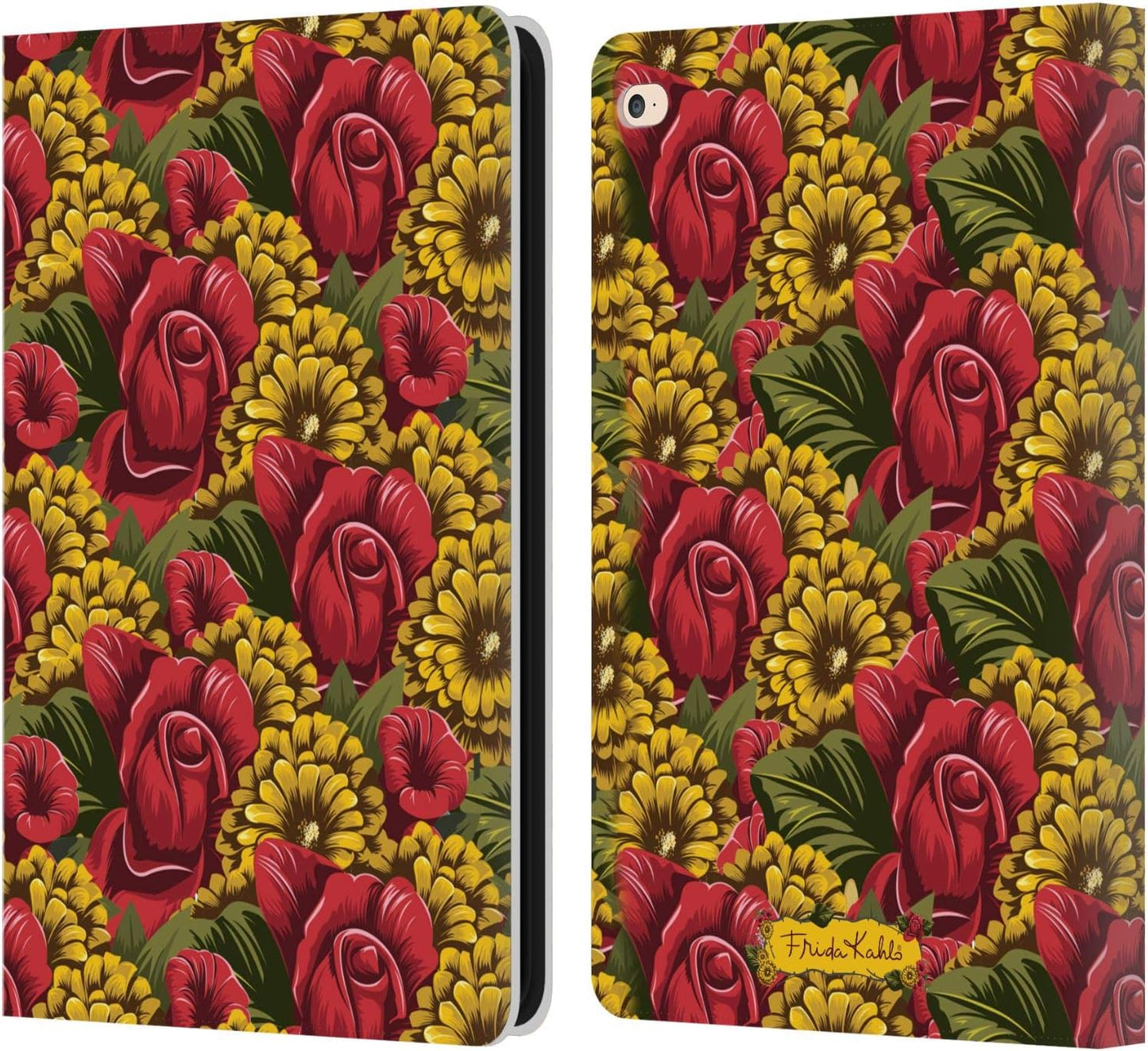 Frida Kahlo Pattern Red Florals Leather Wallet Case for iPad Air 2