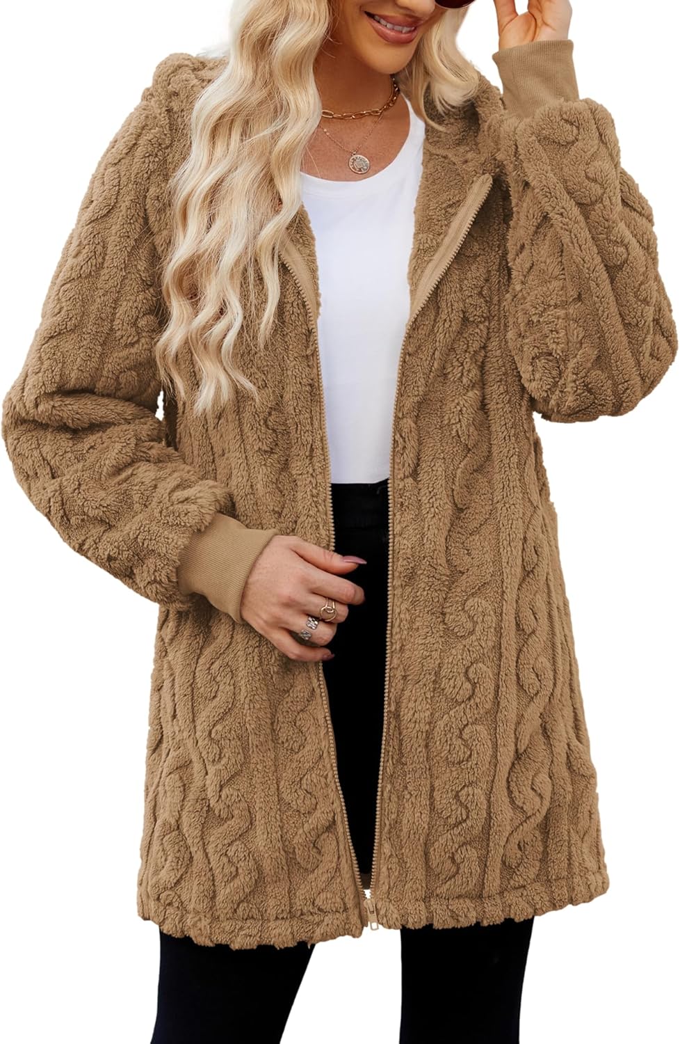 ReachMe Womens Fleece Zip Up Jacket for Cozy Winter Wear