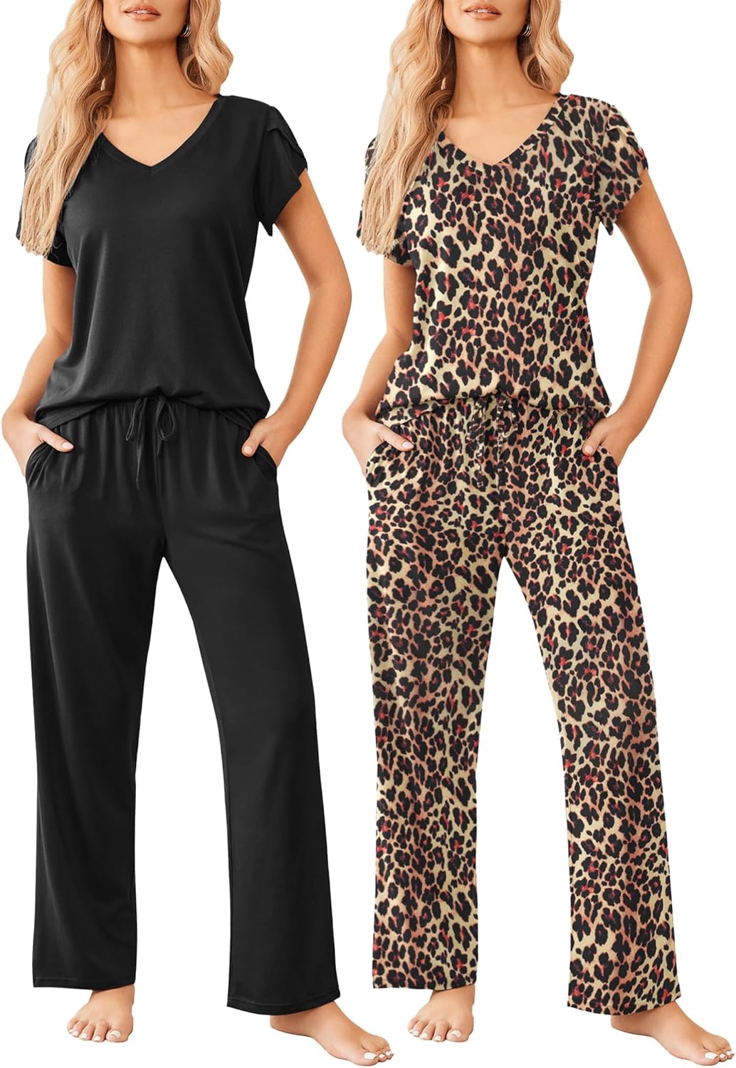 Ekouaer 2 Pack Womens Pajamas Short Sleeve Sleepwear Sets