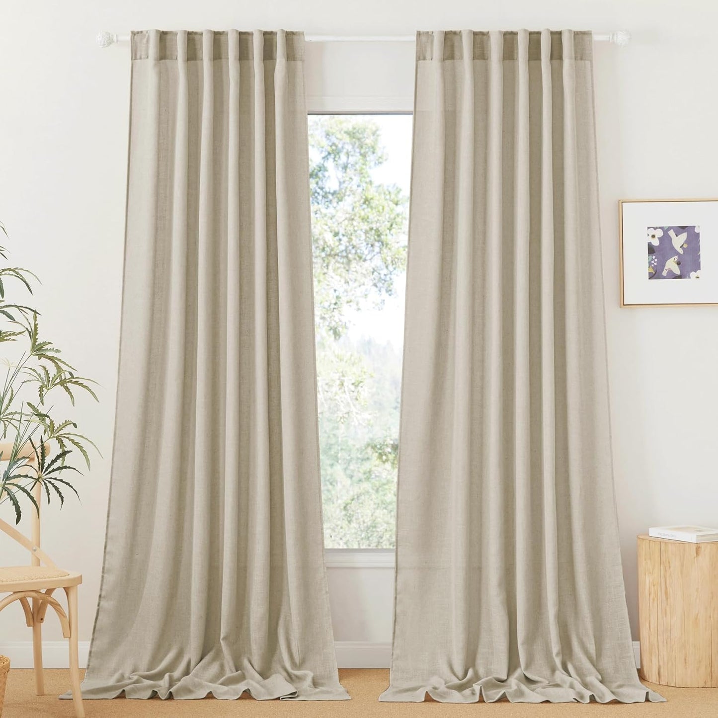 RYB HOME Linen Textured Curtains for Light Filtering Privacy