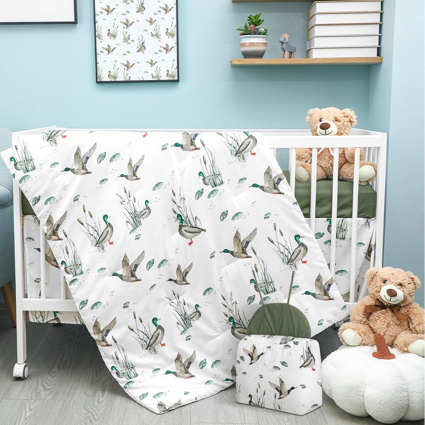 Oudain 4 Piece Mallard Duck Crib Bedding Set for Nursery