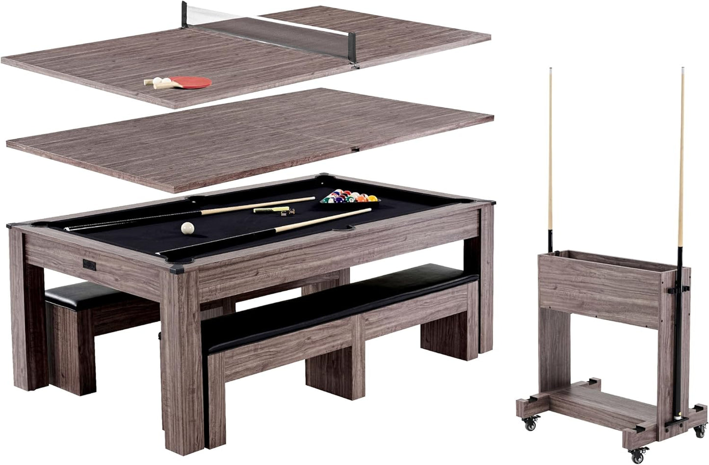 7ft Drop Pocket Pool Table with Dining Top and Game Accessories