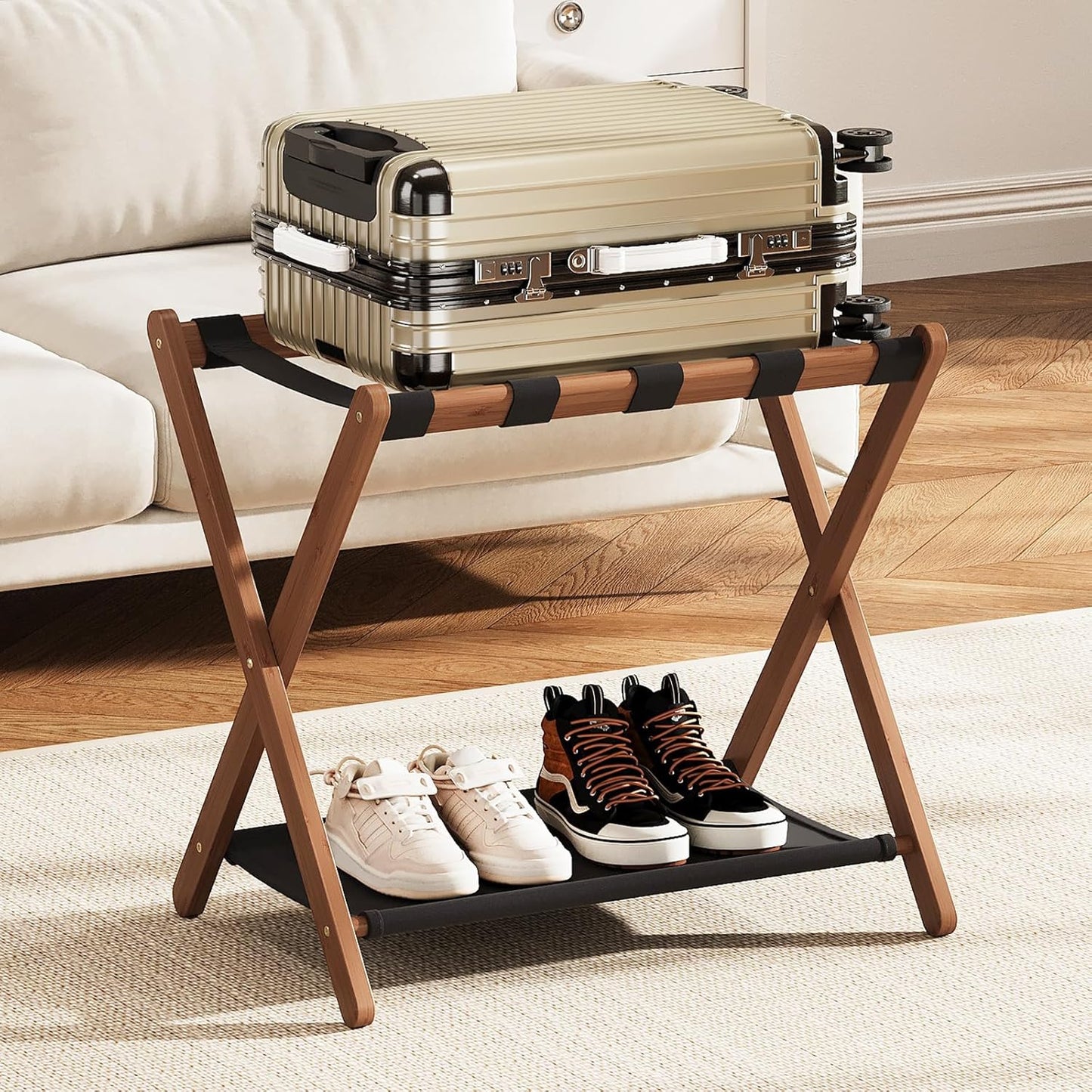 Fully Assembled Luggage Rack for Guest Room and Storage