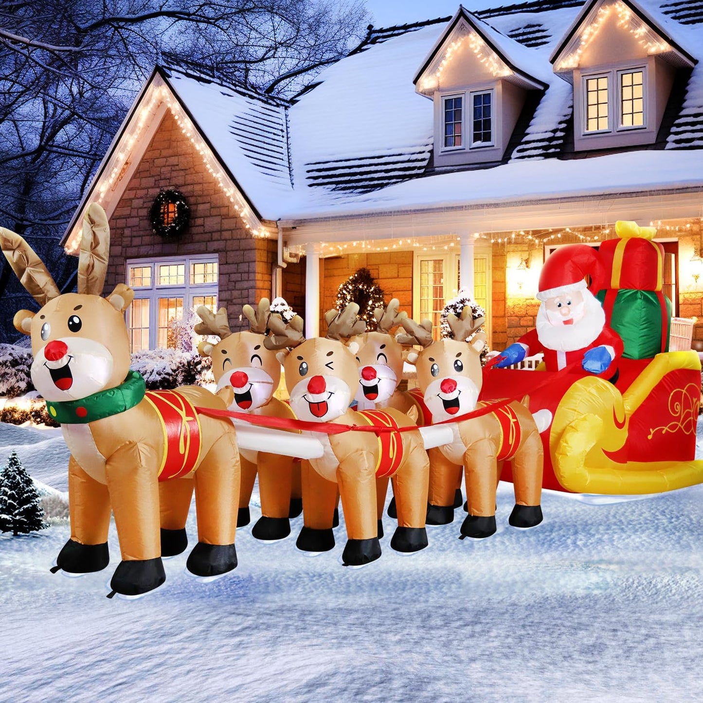 12FT Inflatable Christmas Santa Claus Sleigh with Reindeer