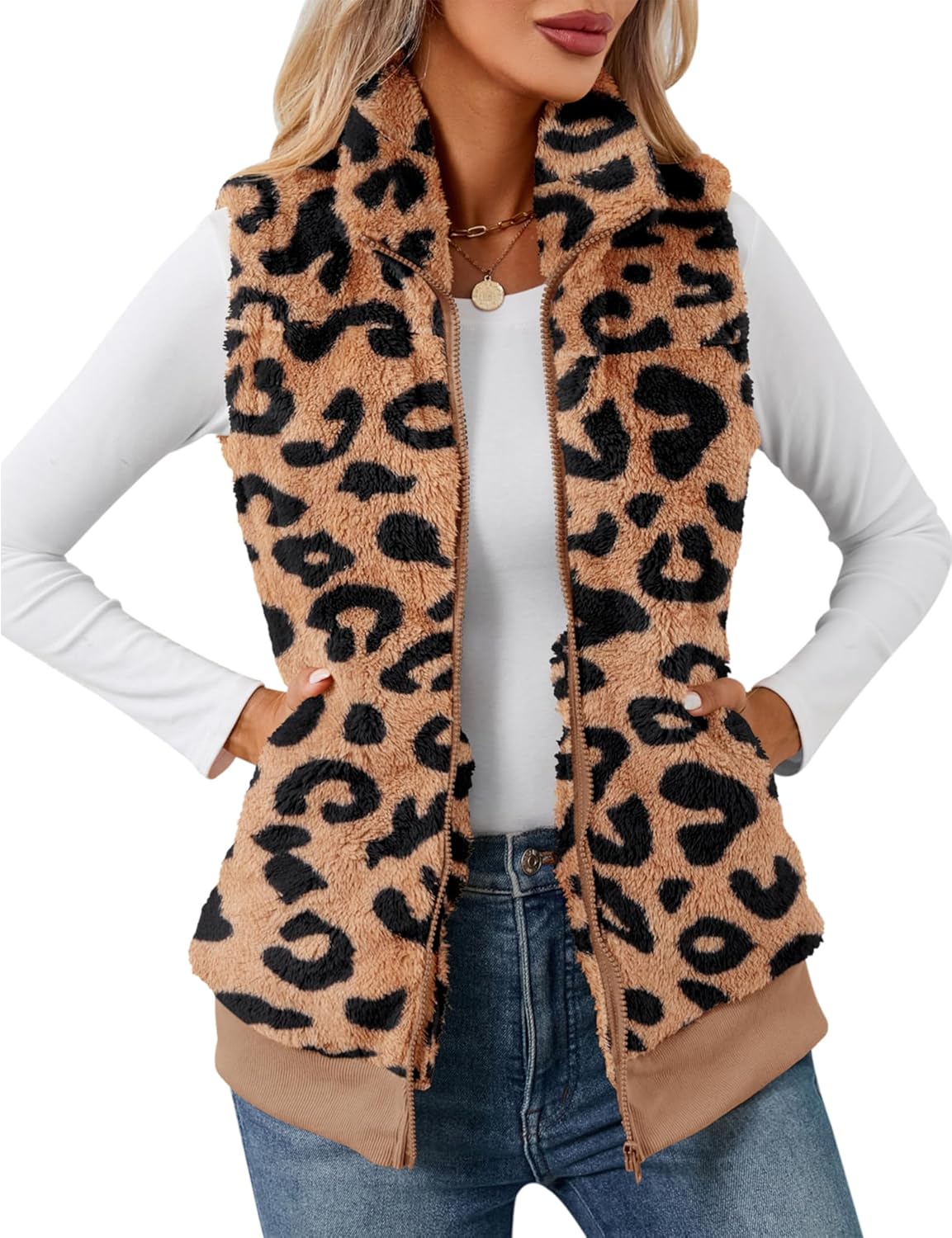 LOMON Womens Fuzzy Fleece Vest for Cozy Fall and Winter Wear