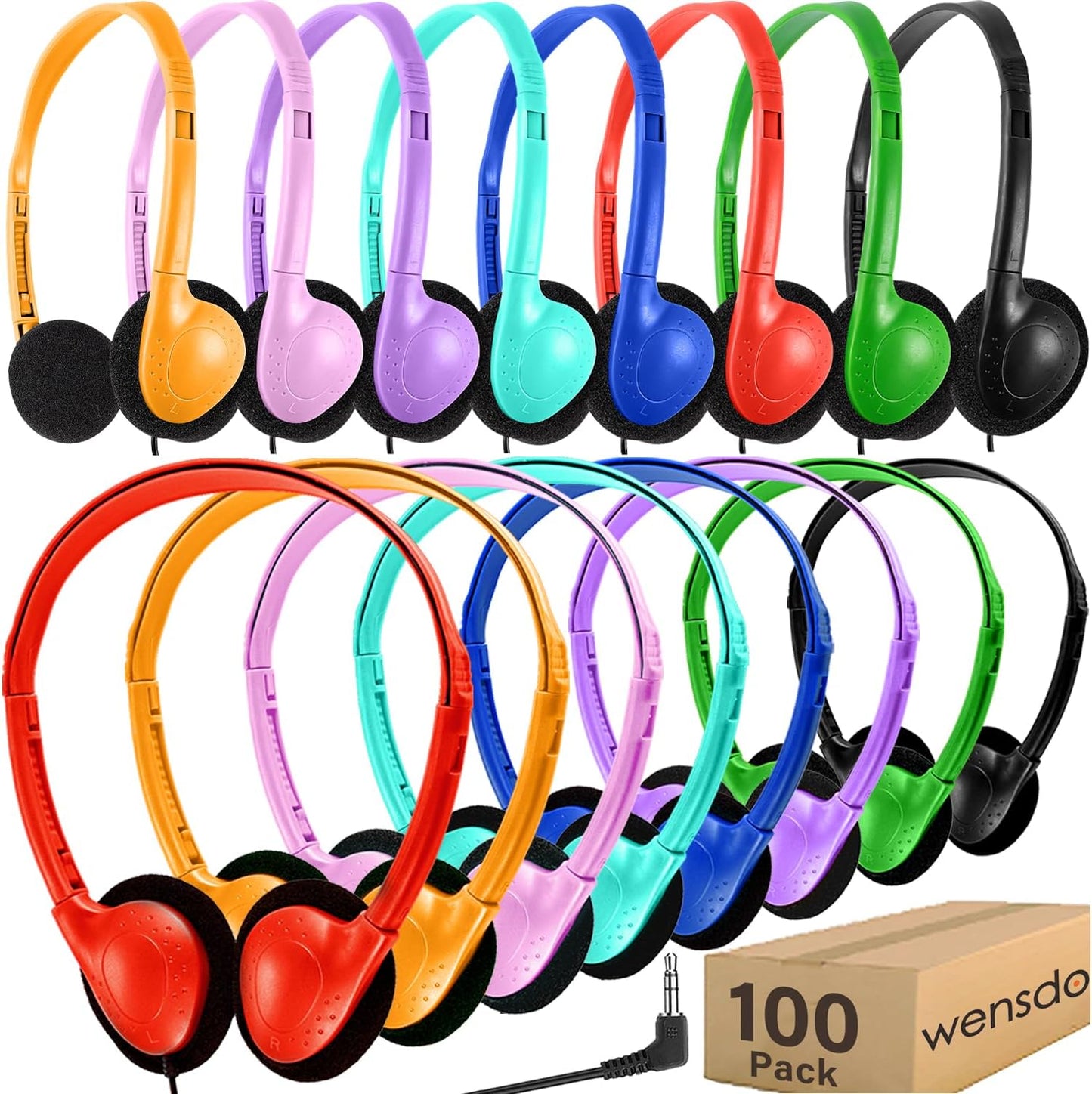 100 Pack Bulk Headphones for Classroom School Kids Durable Set