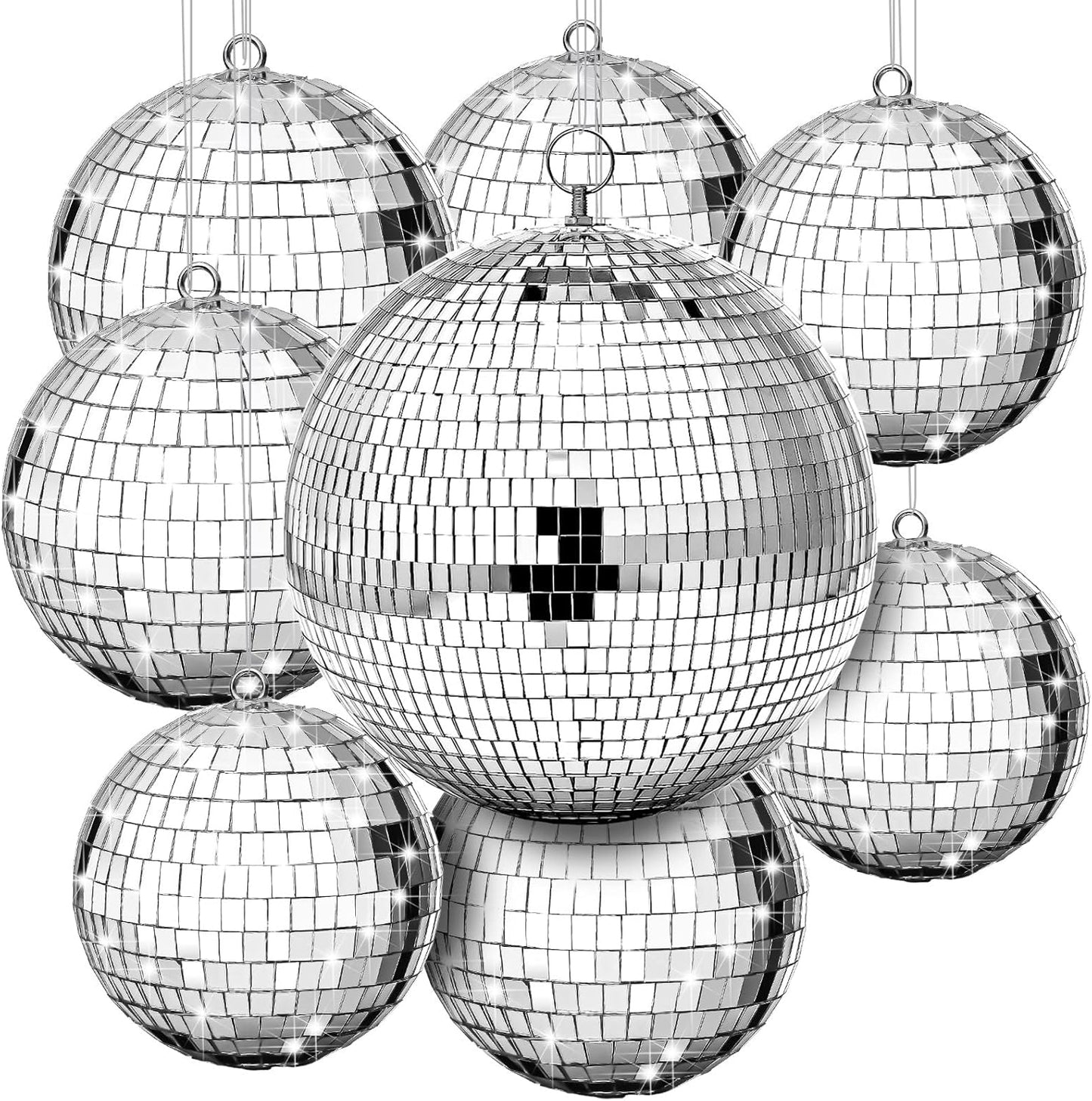 Large Disco Ball Set for Parties - 8 Pcs Reflective Ornaments