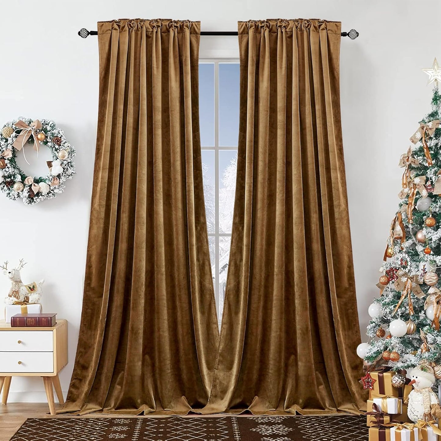 Dchola Gold Brown Velvet Curtains for Bedroom Window Luxury