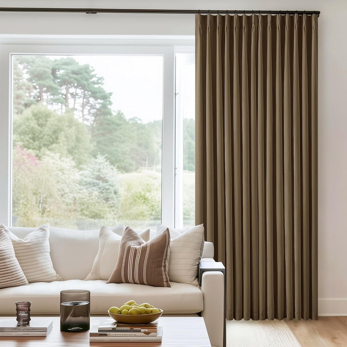 Dark Brown Pleated Linen Blackout Curtains for Elegant Spaces