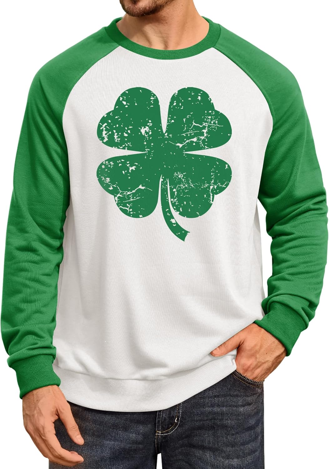 St. Patrick's Day Luck: Shamrock Raglan Sweatshirt