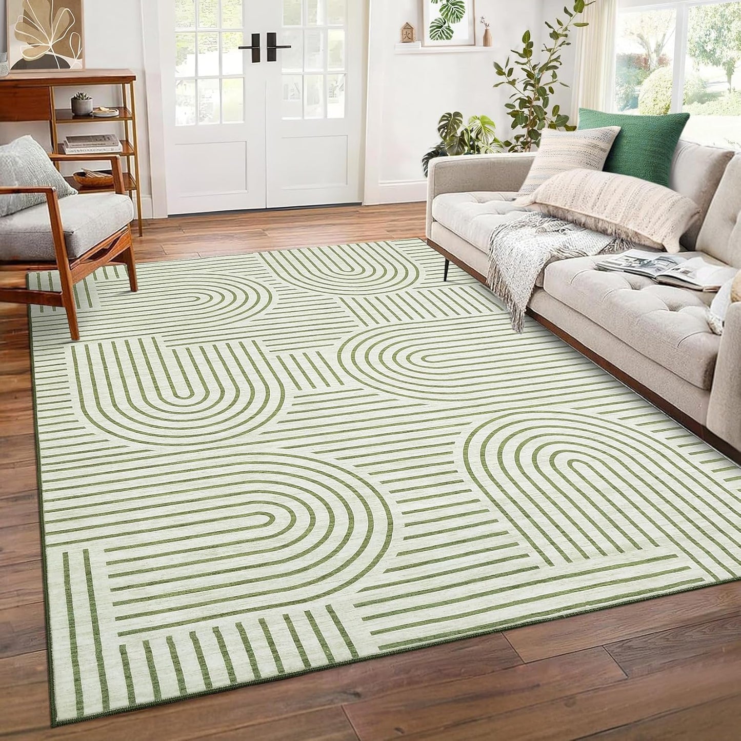 Washable 8x10 Area Rug for Living Room with Unique Rainbow Design