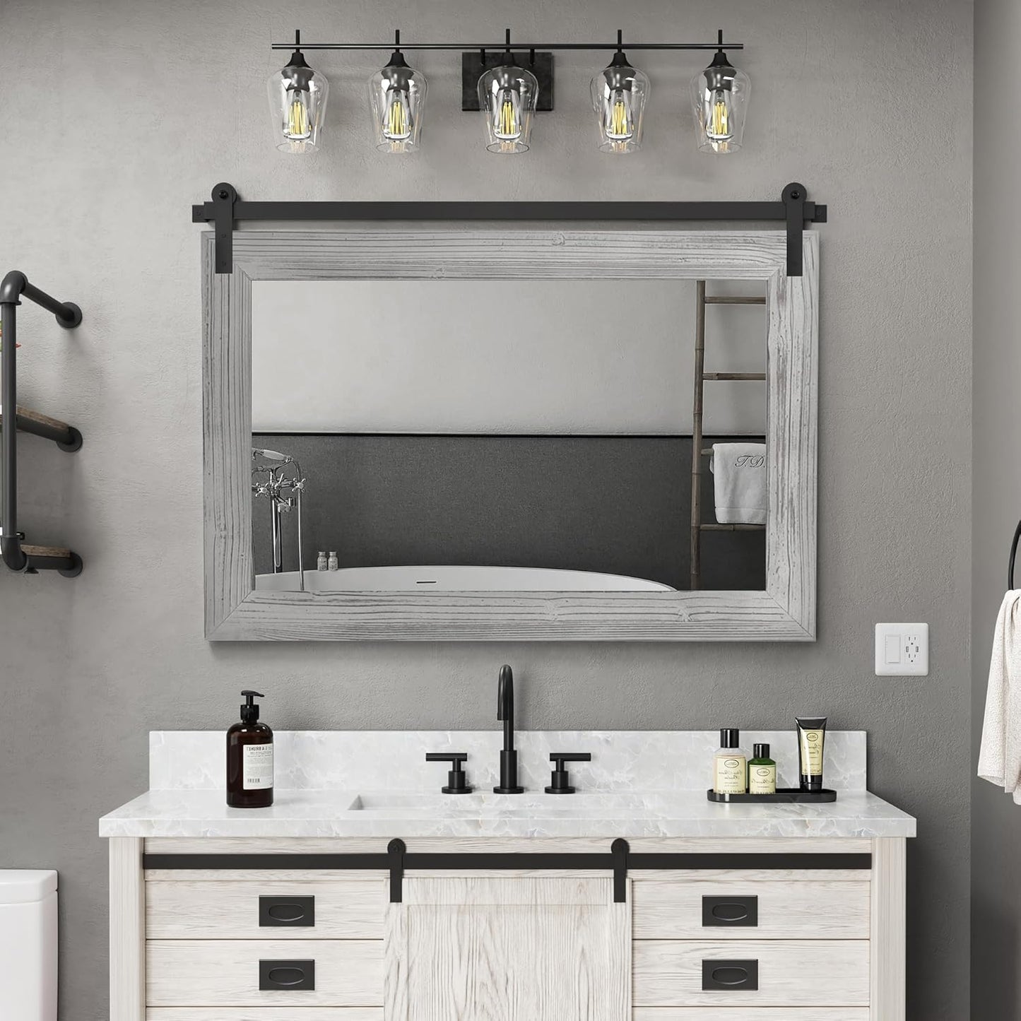 Rustic Barn Door Mirror - 41in x 30in Farmhouse Decor