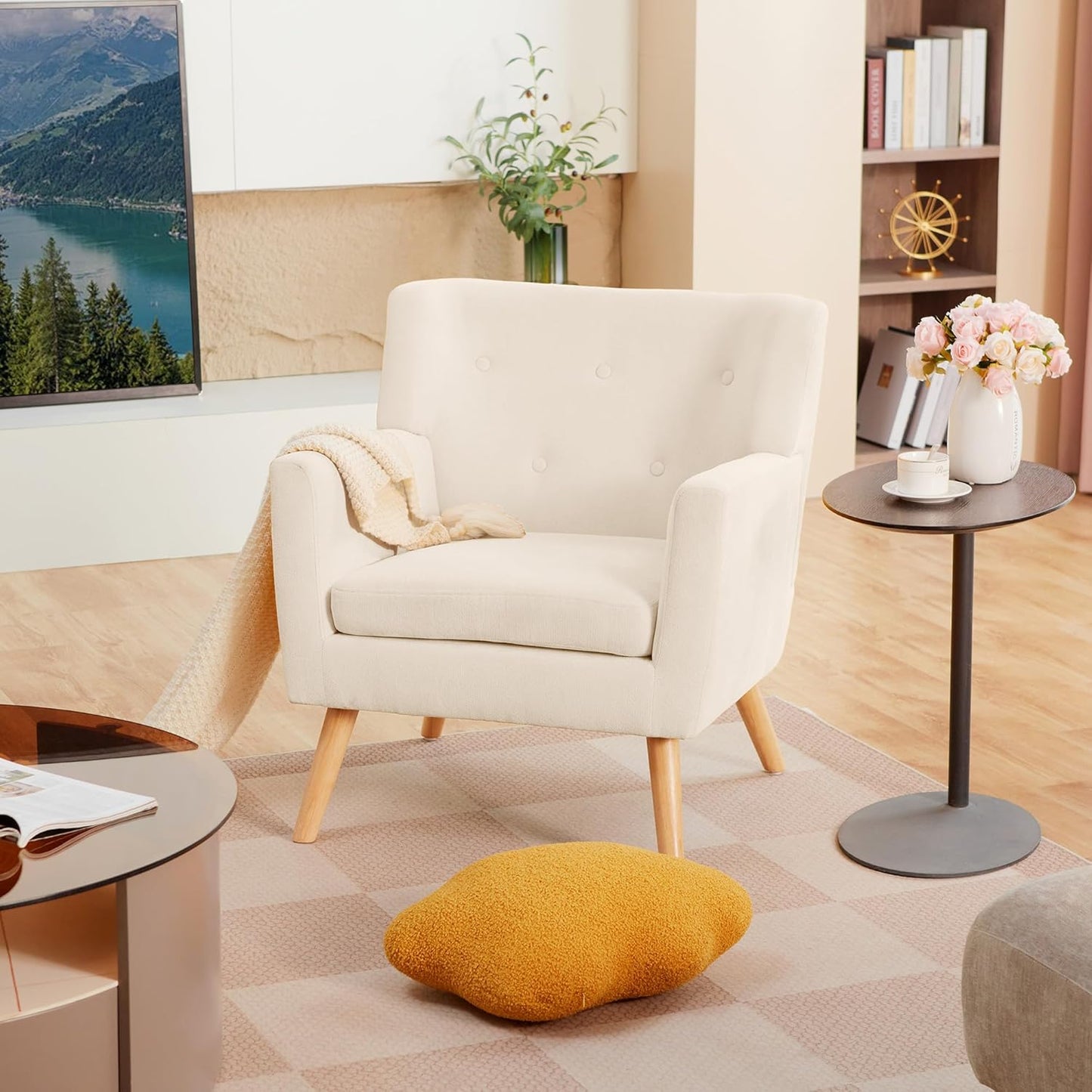 Mid-Century Modern Accent Chair - Beige
