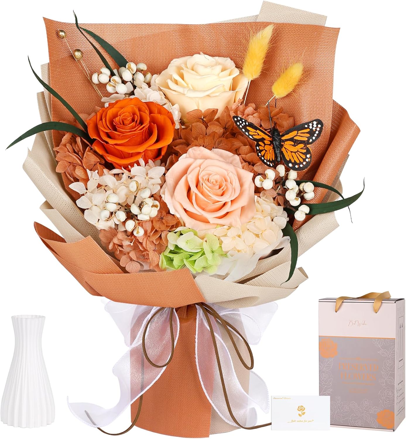 Preserved Flowers Bouquet with Butterfly - Eternal Roses Gift