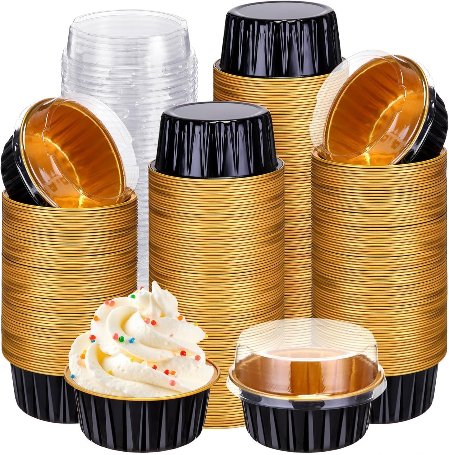 Gejoy 400 Pcs Aluminum Foil Baking Cups with Lids for Desserts