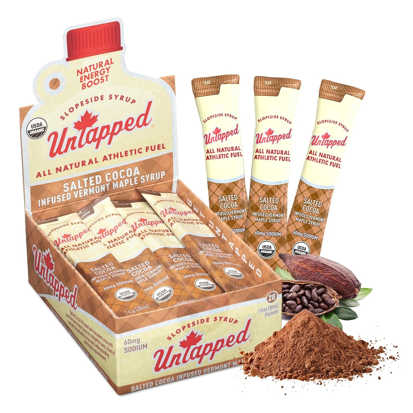 UnTapped Salted Cocoa Infused Maple Syrup Packets for Athletes