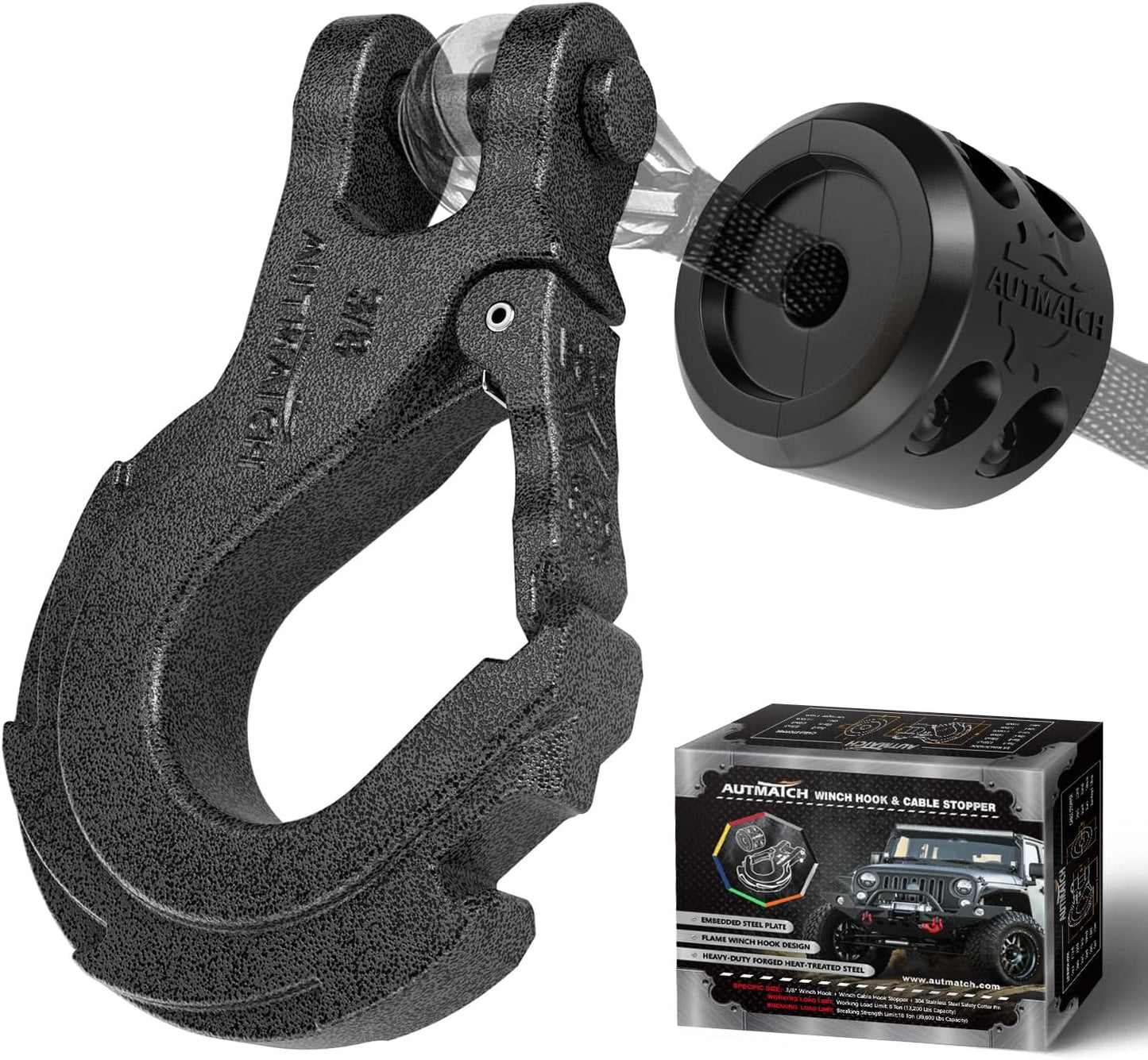 AUTMATCH Winch Hook 3/8in Clevis Slip Hook with Safety Latch