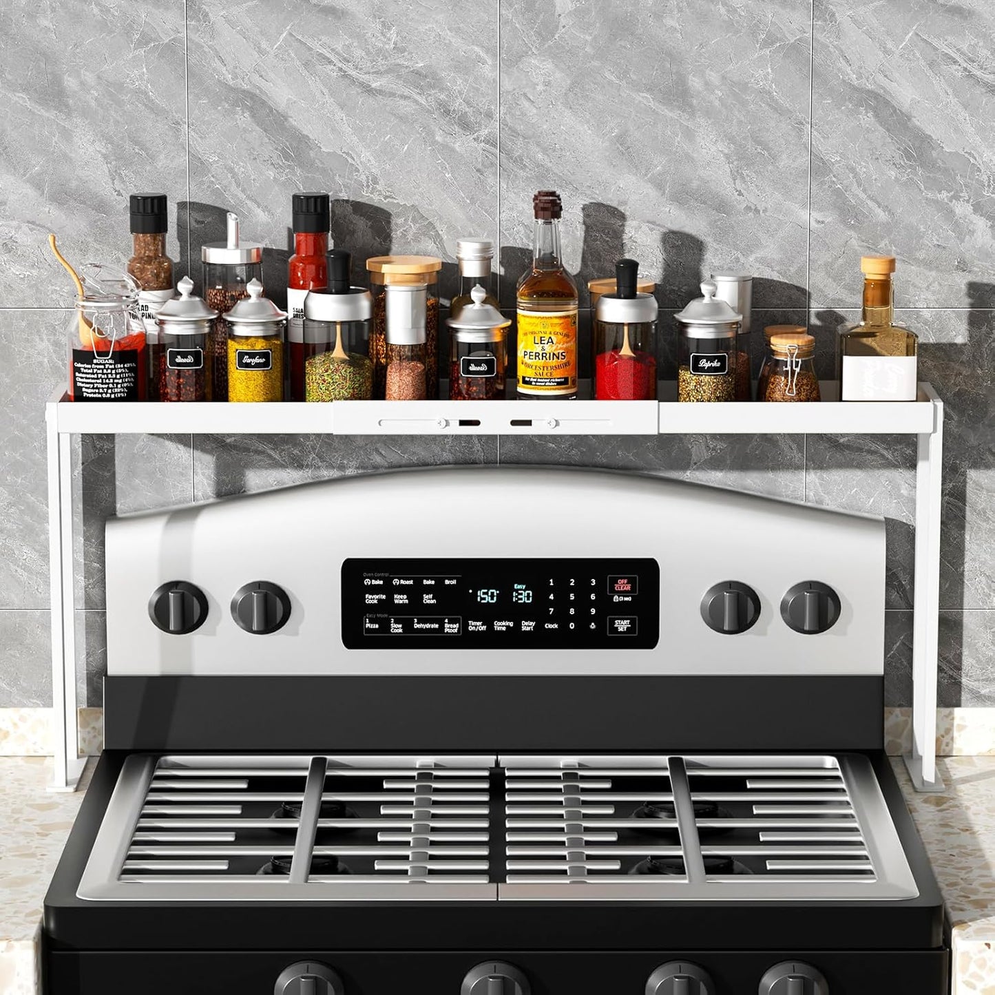 Stove Top Shelf for Spice Organization and Kitchen Storage