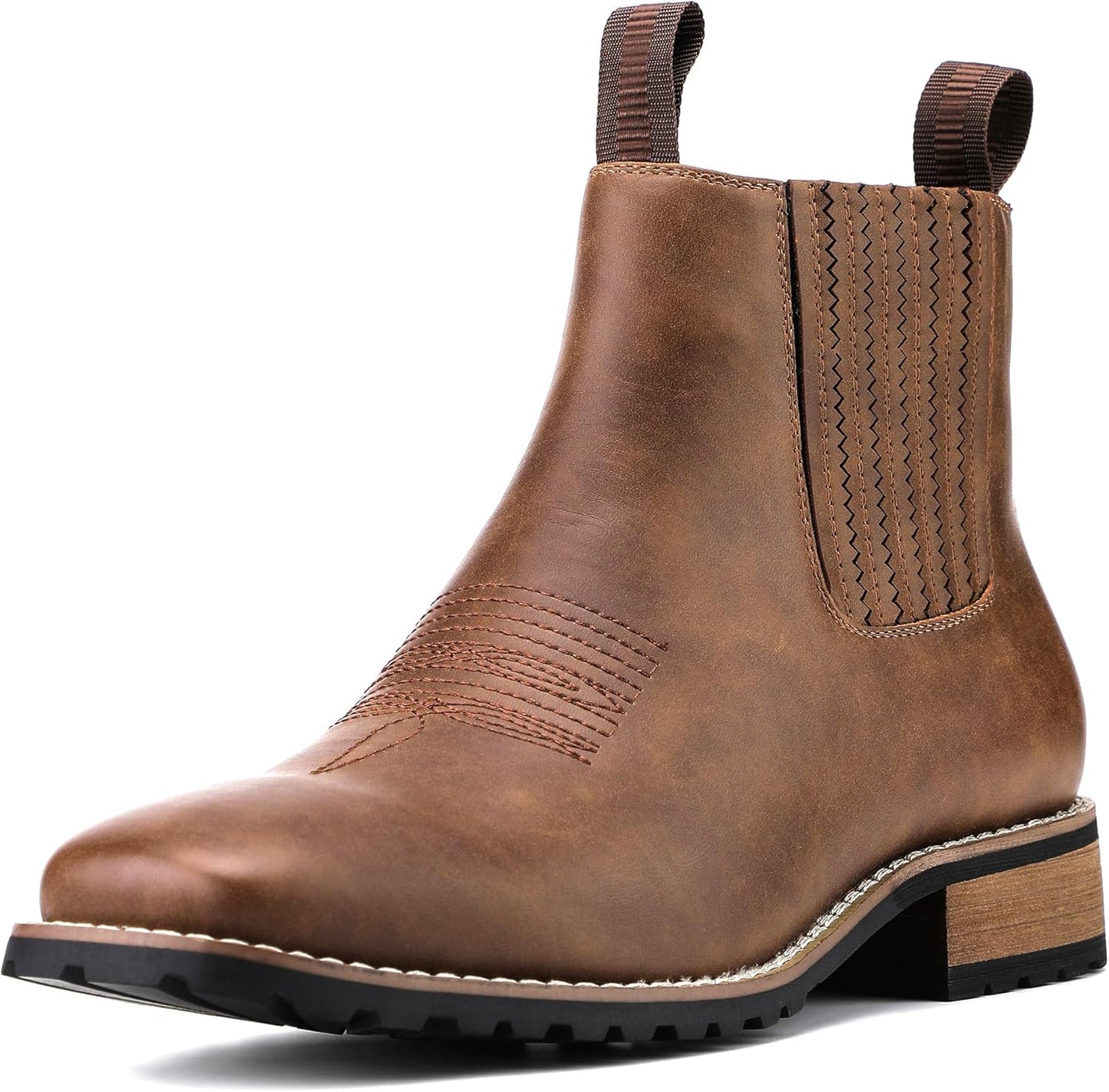 Cowboy Boots for Men Square Toe - Stylish All-Weather Chelsea Boots
