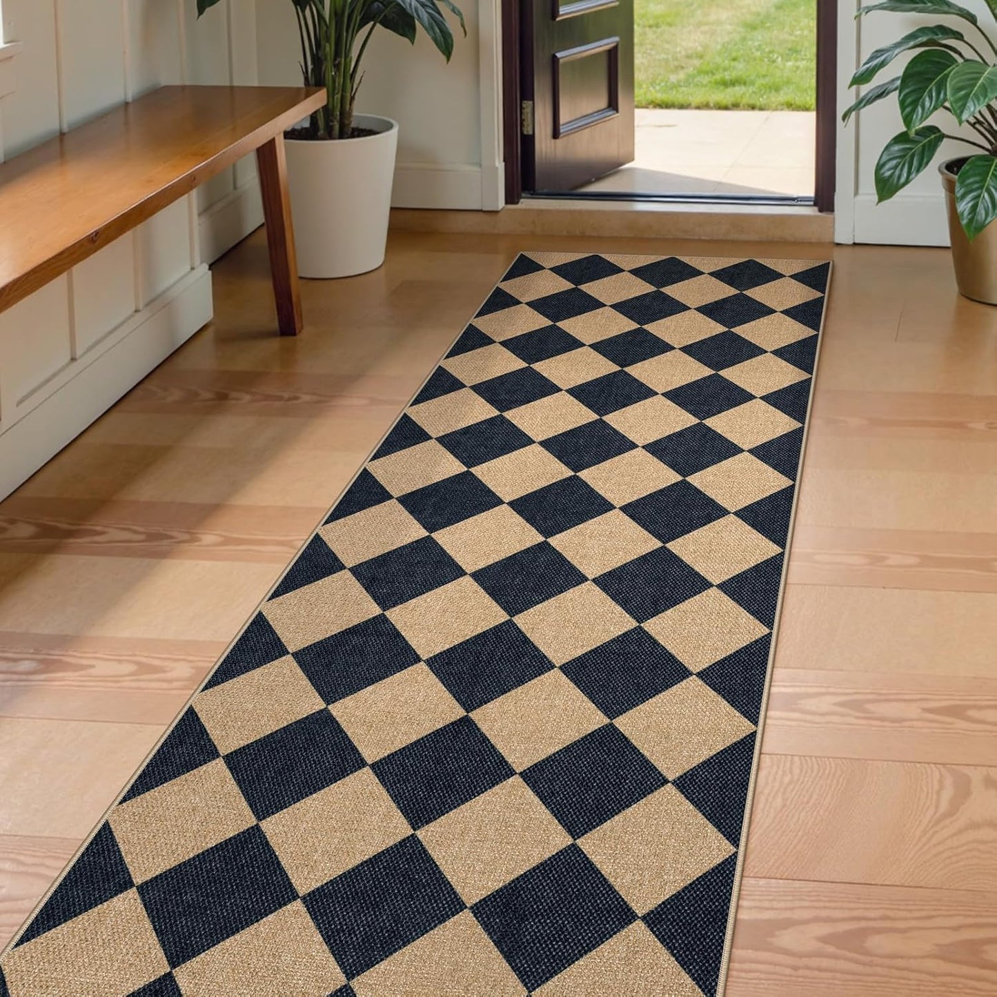 Checkered Easy Jute Runner Rug for Indoor and Outdoor Use