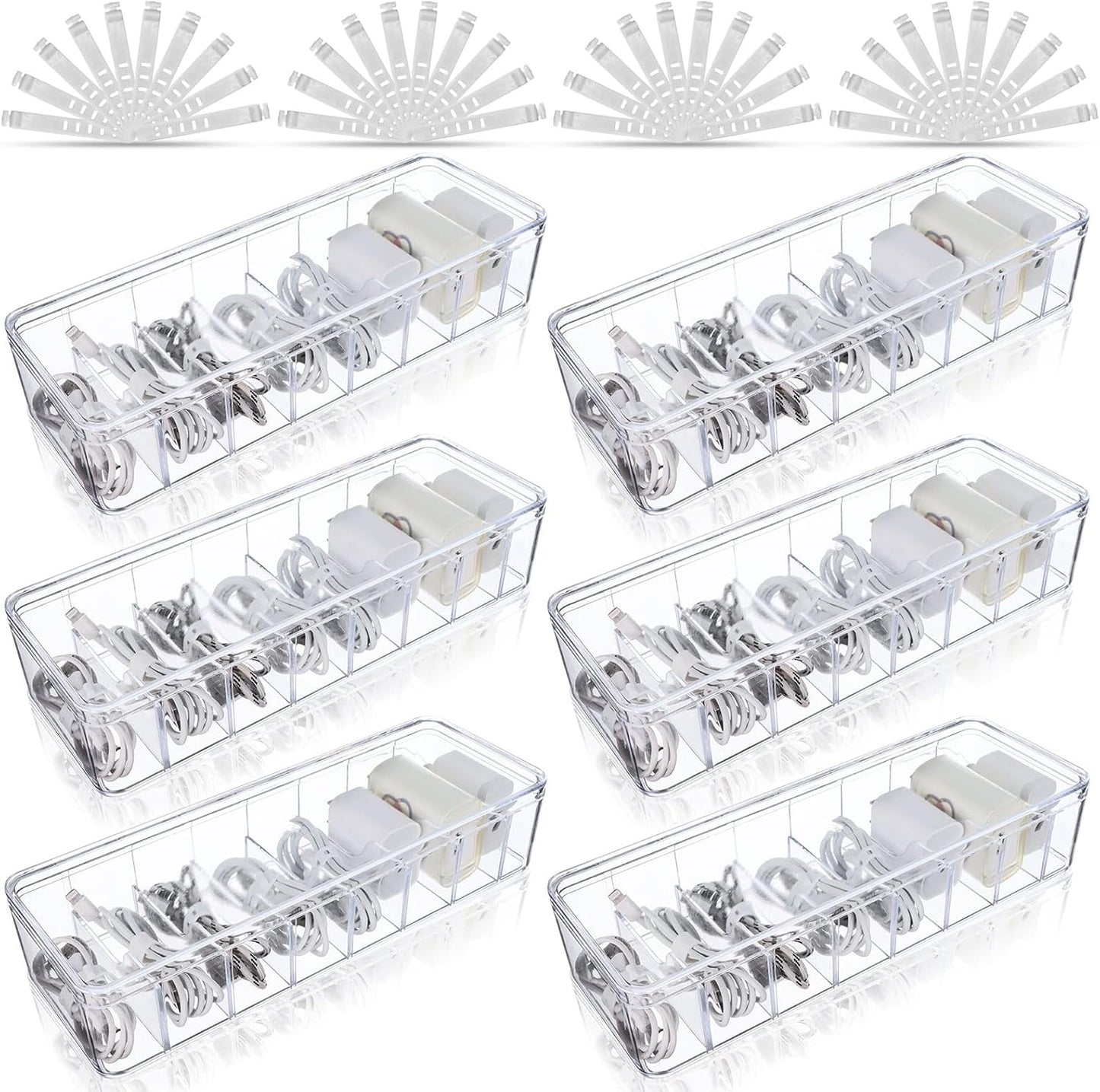 Asany 6 Pack Cable Organizer Box + 40 Ties for Hassle-Free Storage