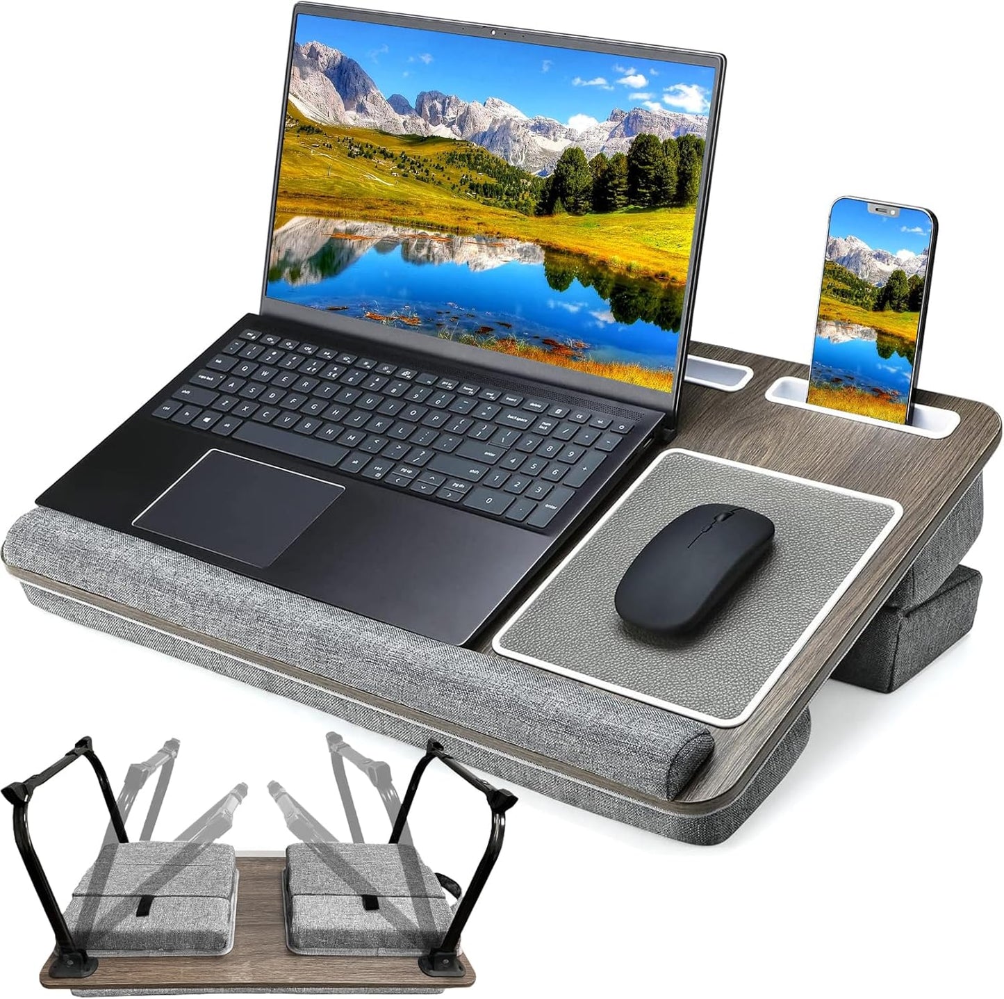 Adjustable Lap Laptop Desk for Bed with Cushion & Mouse Pad