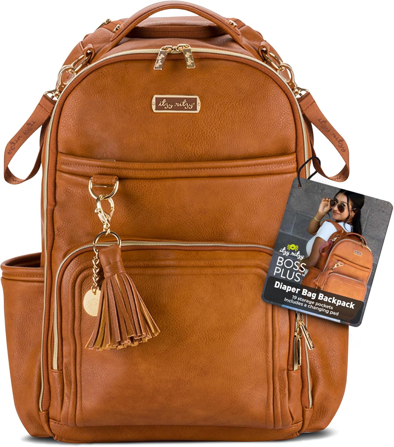 Itzy Ritzy Boss Plus Baby Backpack Diaper Bag in Cognac Color