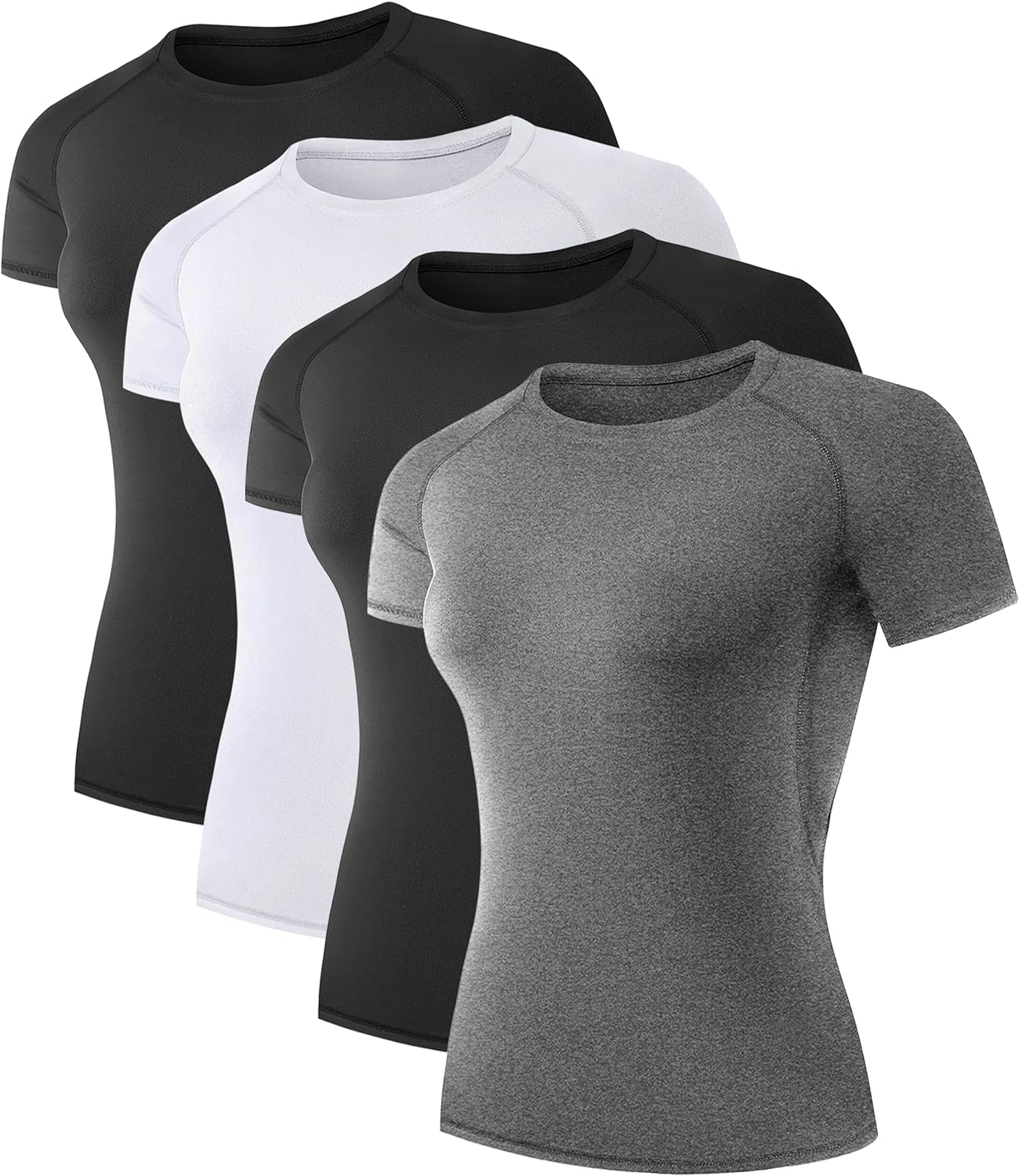 TELALEO Women's Compression Shirt 4 Pack for All Sports Activities
