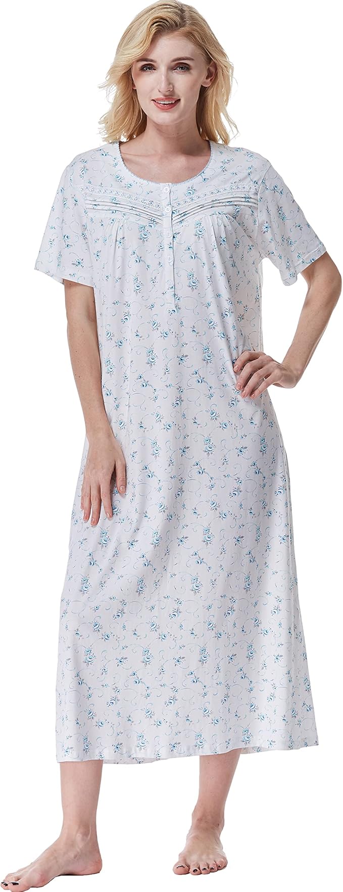 Keyocean Women Nightgowns - Soft Cotton Short Sleeve Nightdress