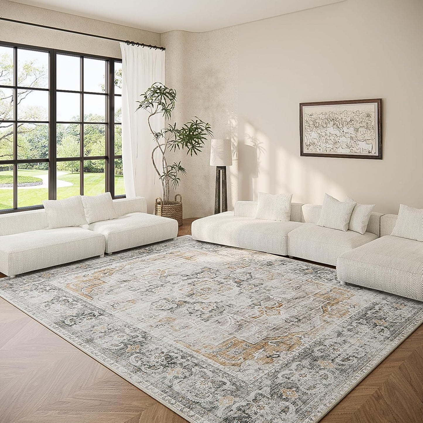 Washable Living Room Area Rugs: Soft Non-Slip Vintage Boho Rug