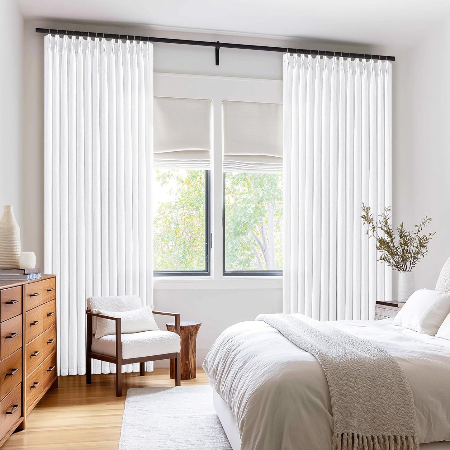 Elegant White Linen Curtains 86 Inches Long for Living Room