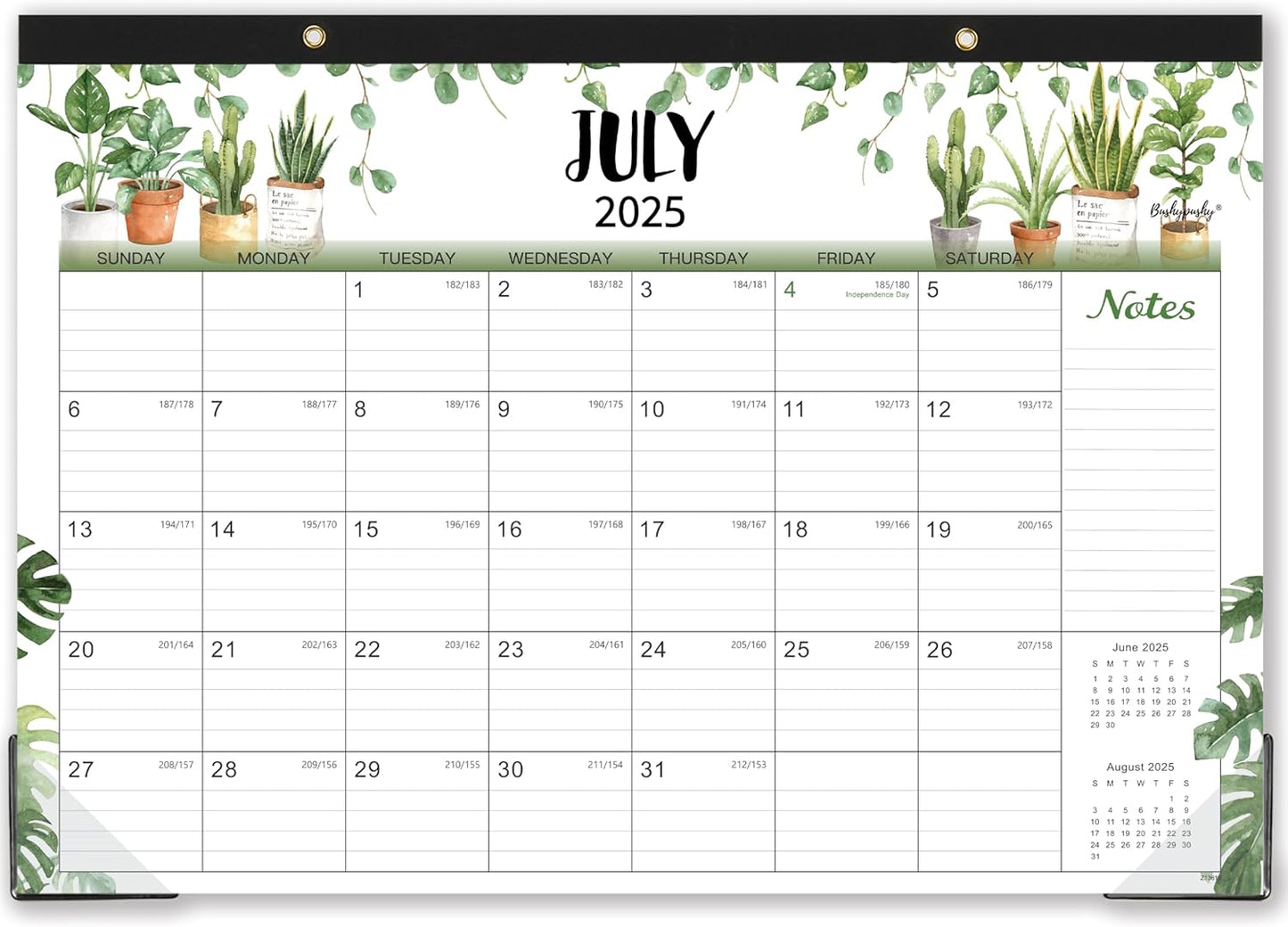 2025-2026 Desk Calendar: 18-Month 2-in-1, Large Blocks, Plant Theme