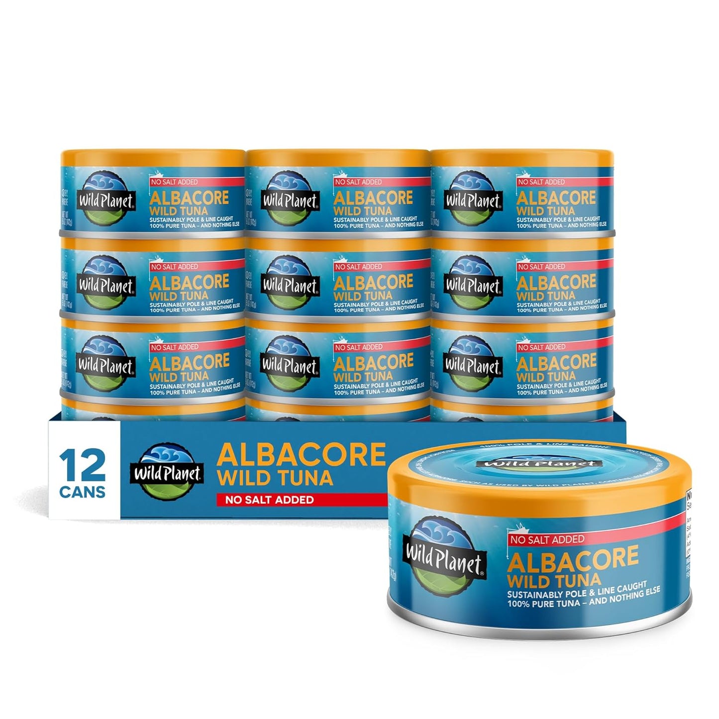 Wild Albacore Tuna No Salt Added, Sustainably Caught, 12 Pack