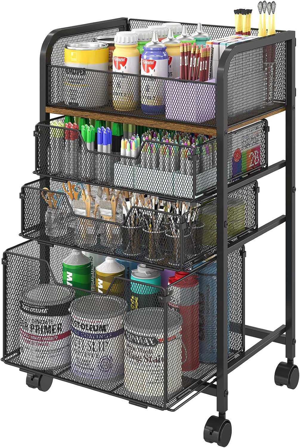 4-Tier Rolling Utility Cart with 3 Drawers for Craft Storage