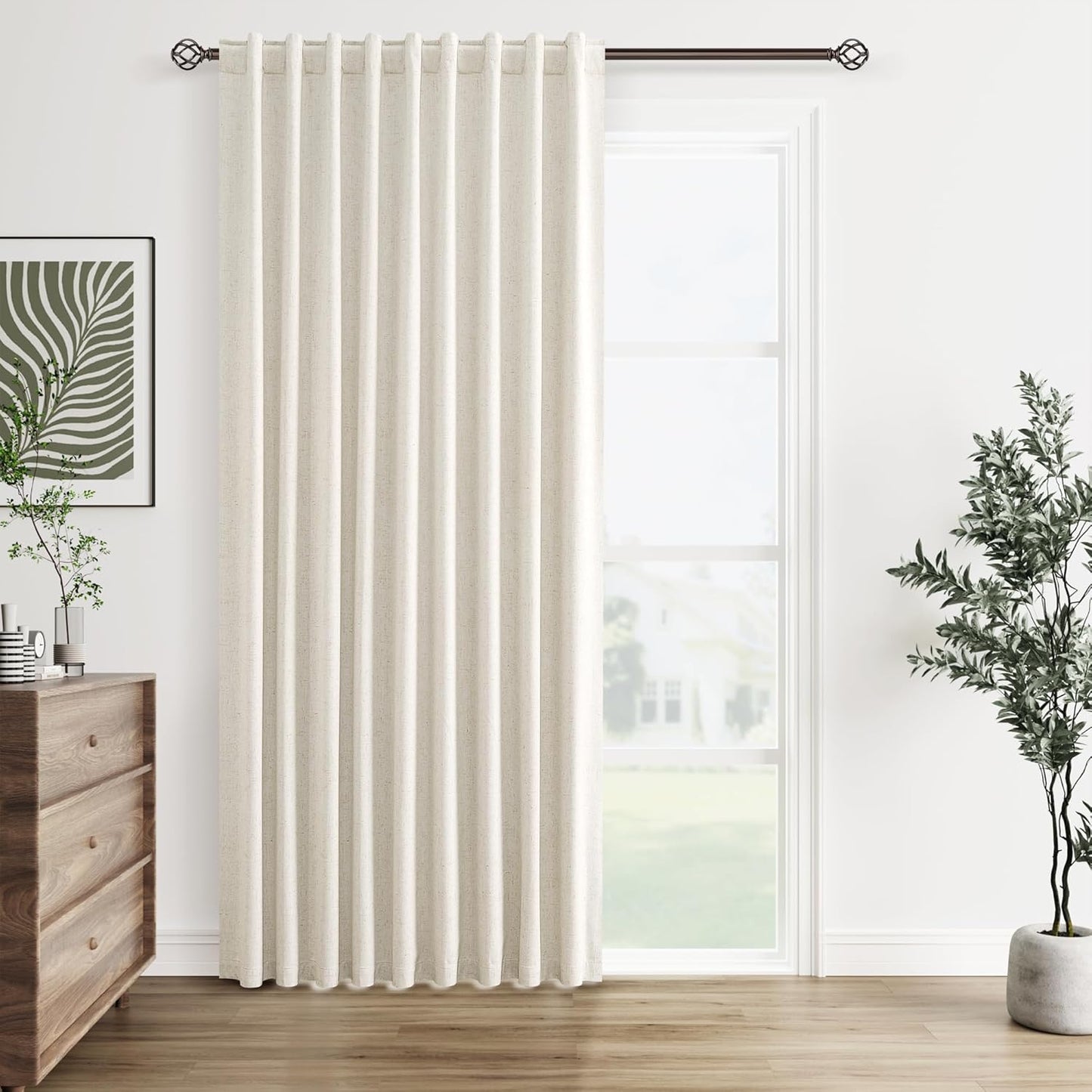 Guken Cream Linen Blackout Curtains for Living Room and Bedroom