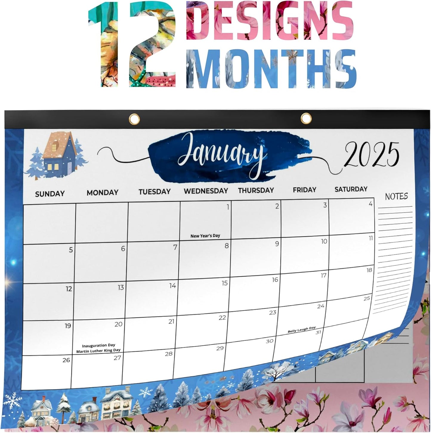 2025 Desk Calendar - 12-Month Large Desktop with 12 Themes - Spacious Blocks - Damorr