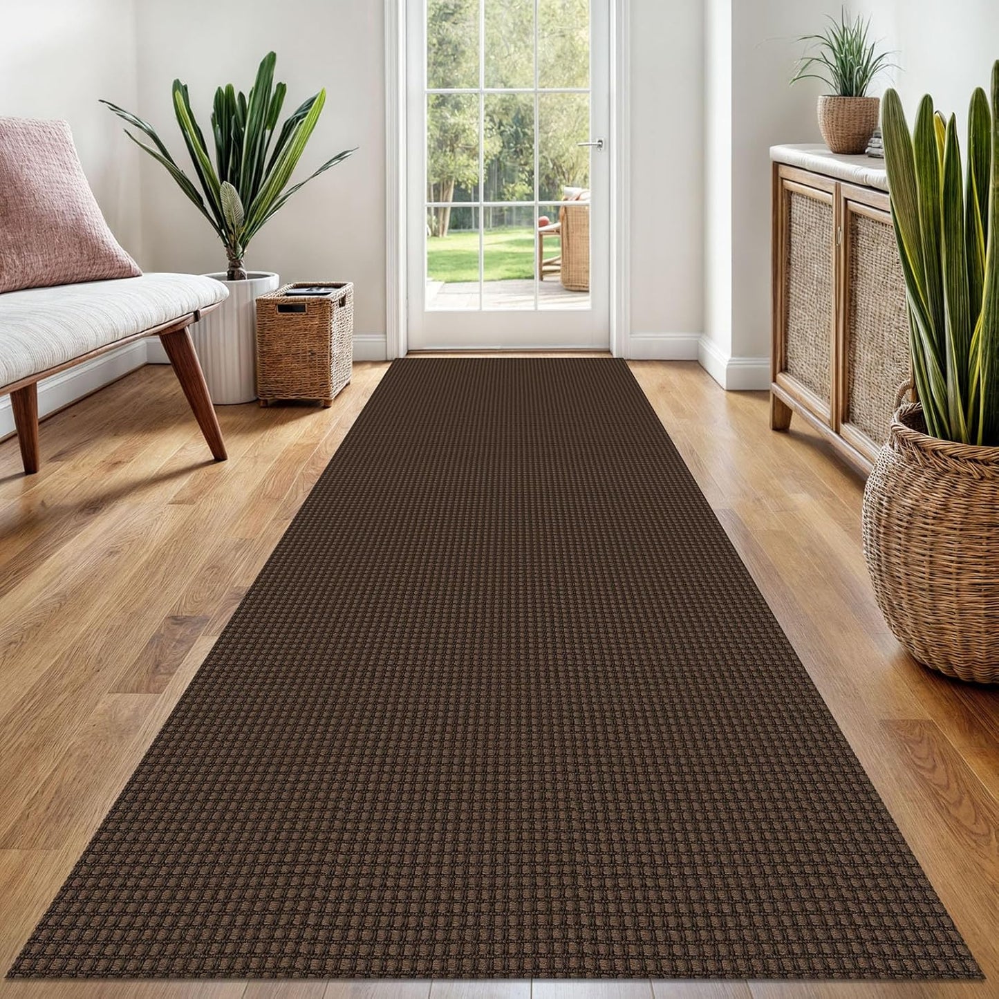 Woven Runner Rug 3x8 Ft Non Slip Rubber Backed for Hallways
