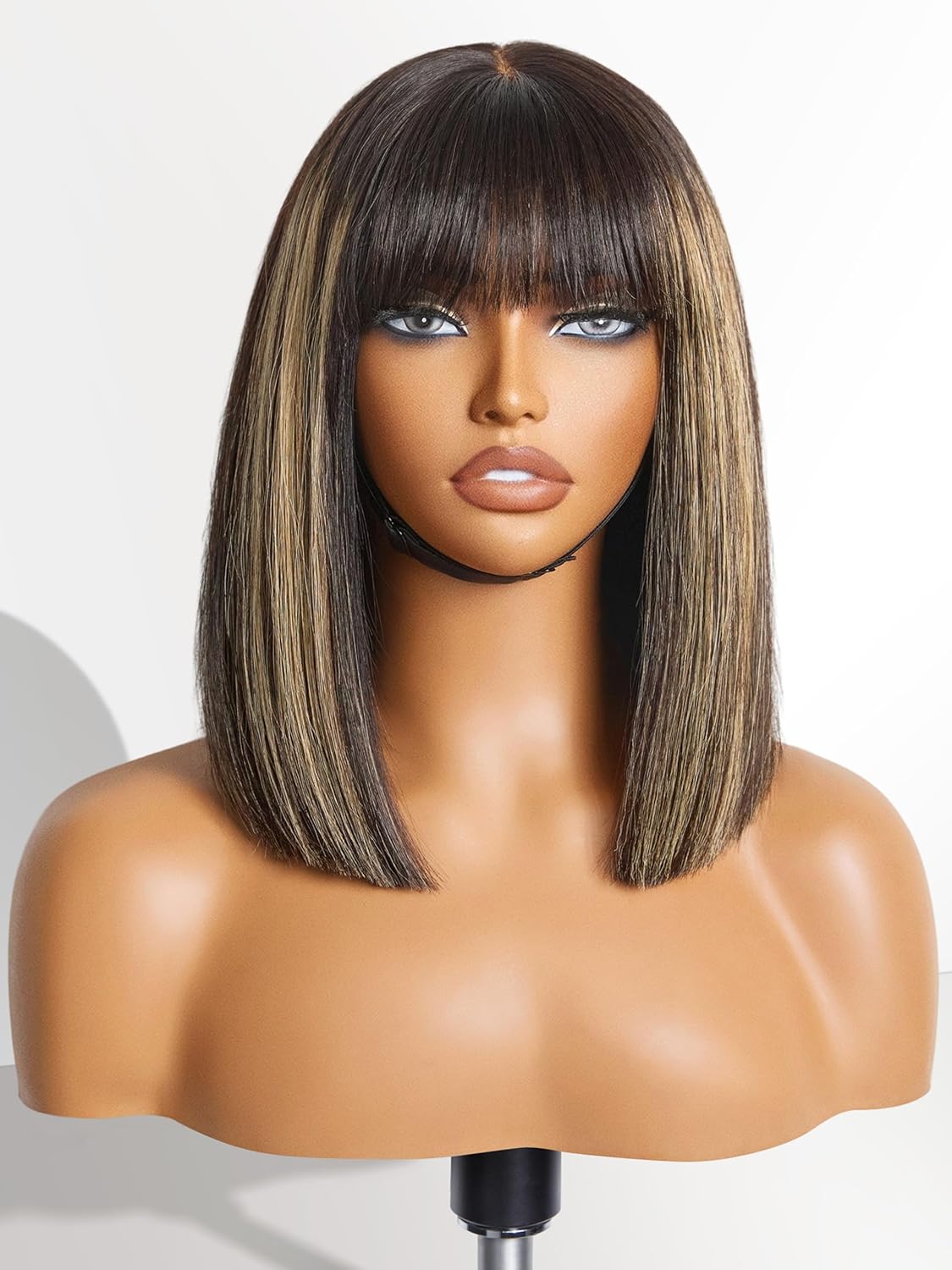 LUVME HAIR 12 Inch Blonde Highlight Bob Wig with Bangs