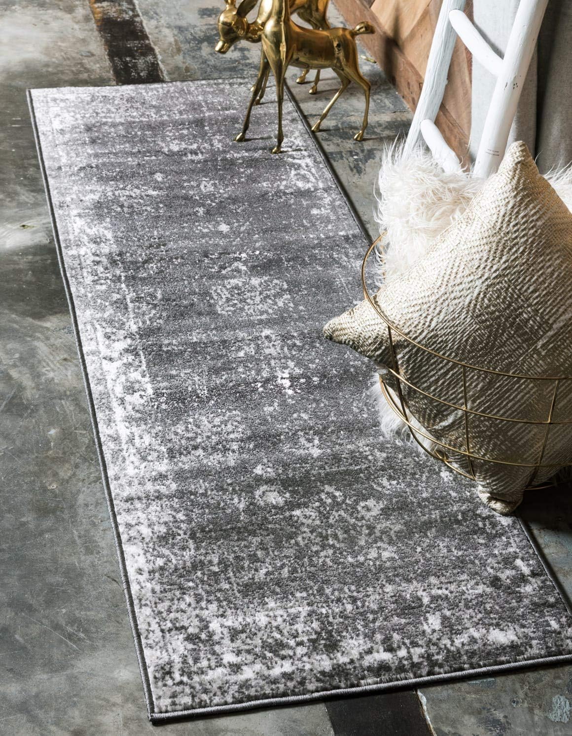 Unique Loom Sofia Collection Area Rug Runner - Dark Gray/Ivory