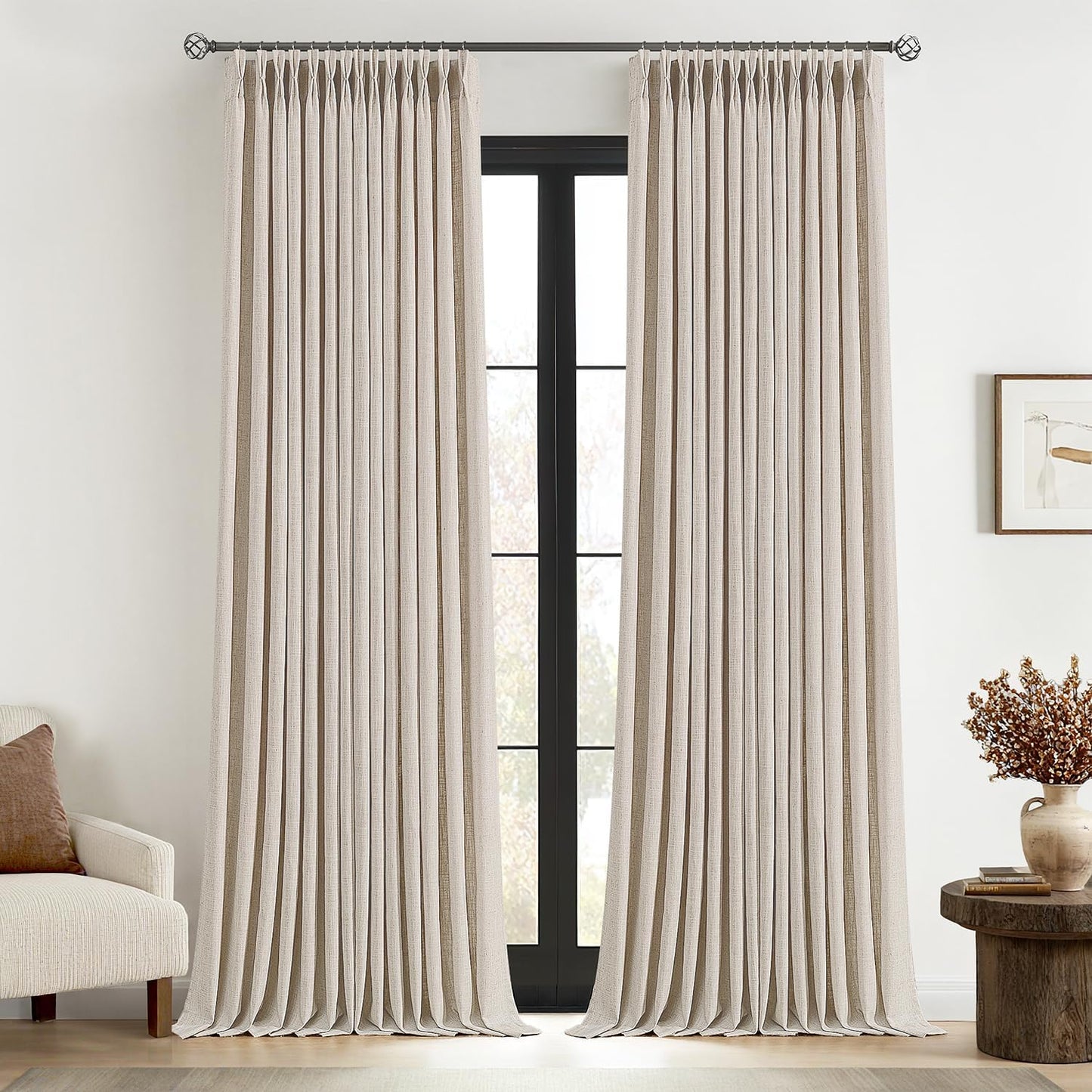 MIULEE Pinch Pleated Thick Linen Curtains for Elegant Spaces