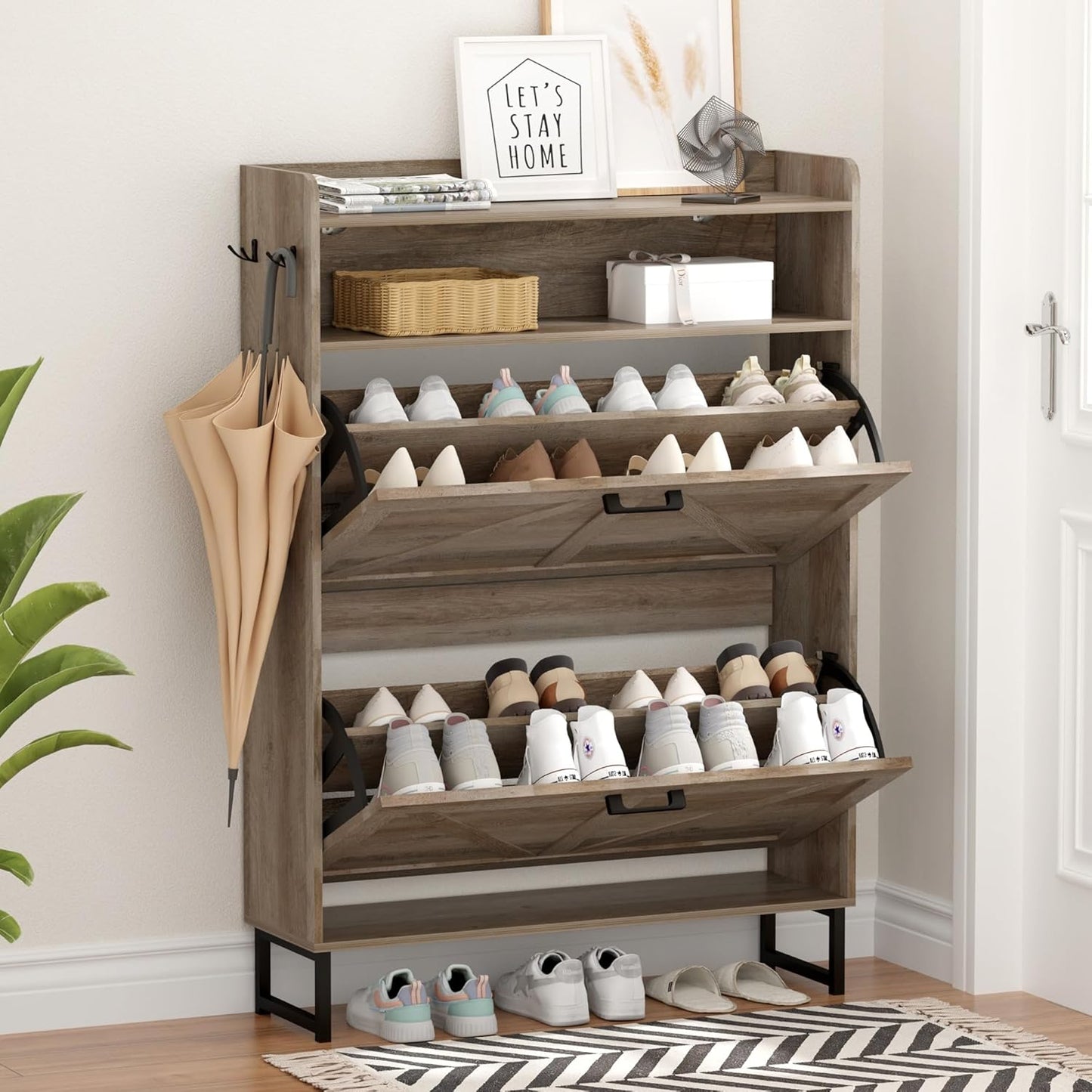 Shoe Cabinet with 2 Flip Drawers for Stylish Entryway Storage