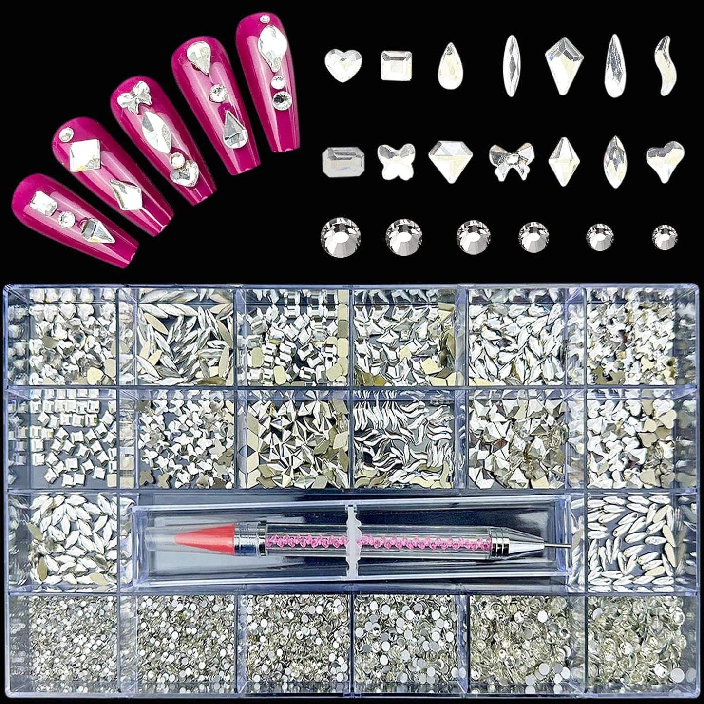 14 Shaped Clear Nail Rhinestones for Art and Craft Projects