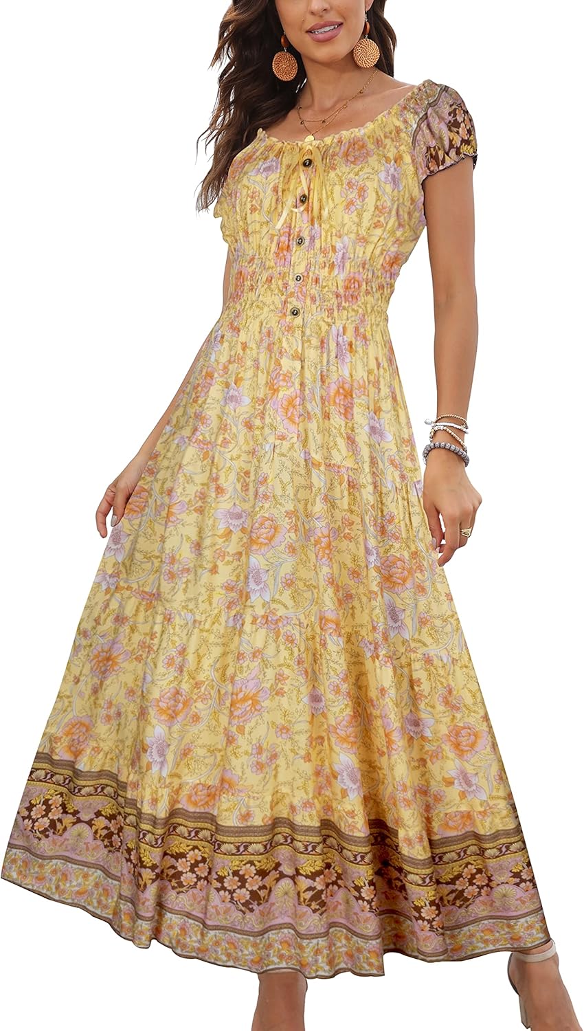 Boho Floral Print Tiered Casual Maxi Dress for Women