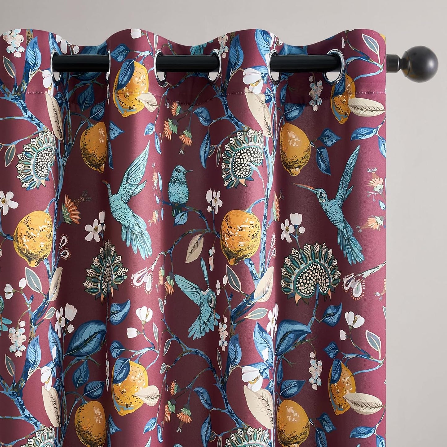 Rust Vintage Floral Curtains with Hummingbird Design for Home