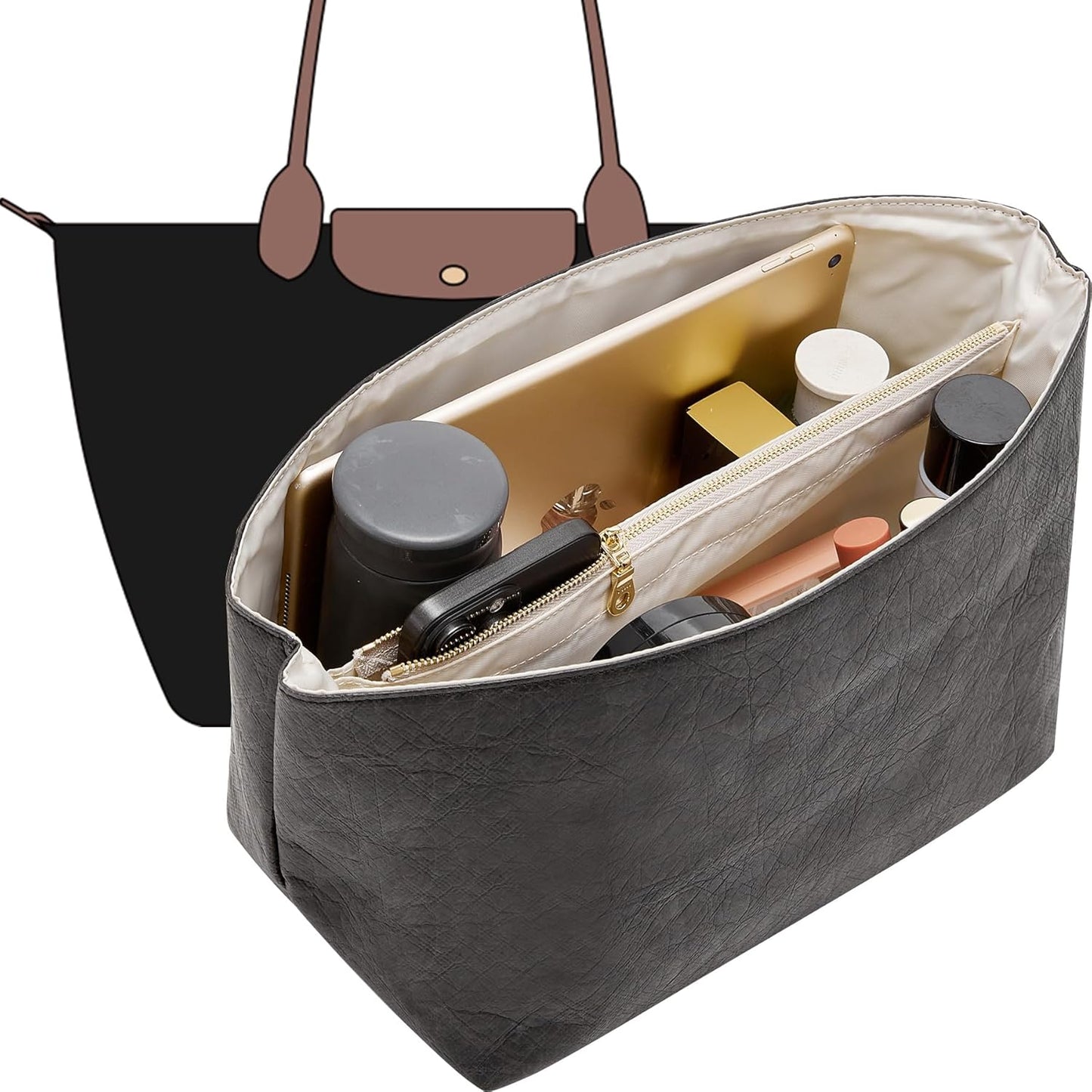 Doxo Long Champ Organizer Insert for Neat Handbag Organization