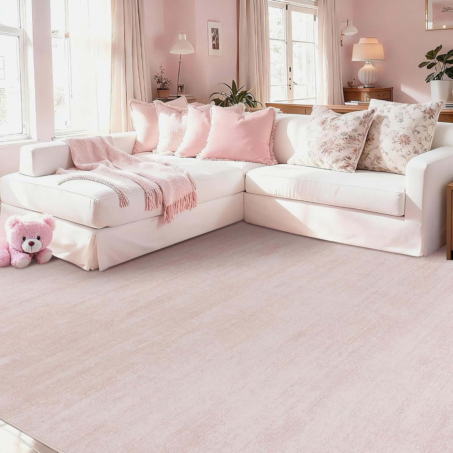 Nursery Rug Pink Boho Washable Abstract Design for Bedroom