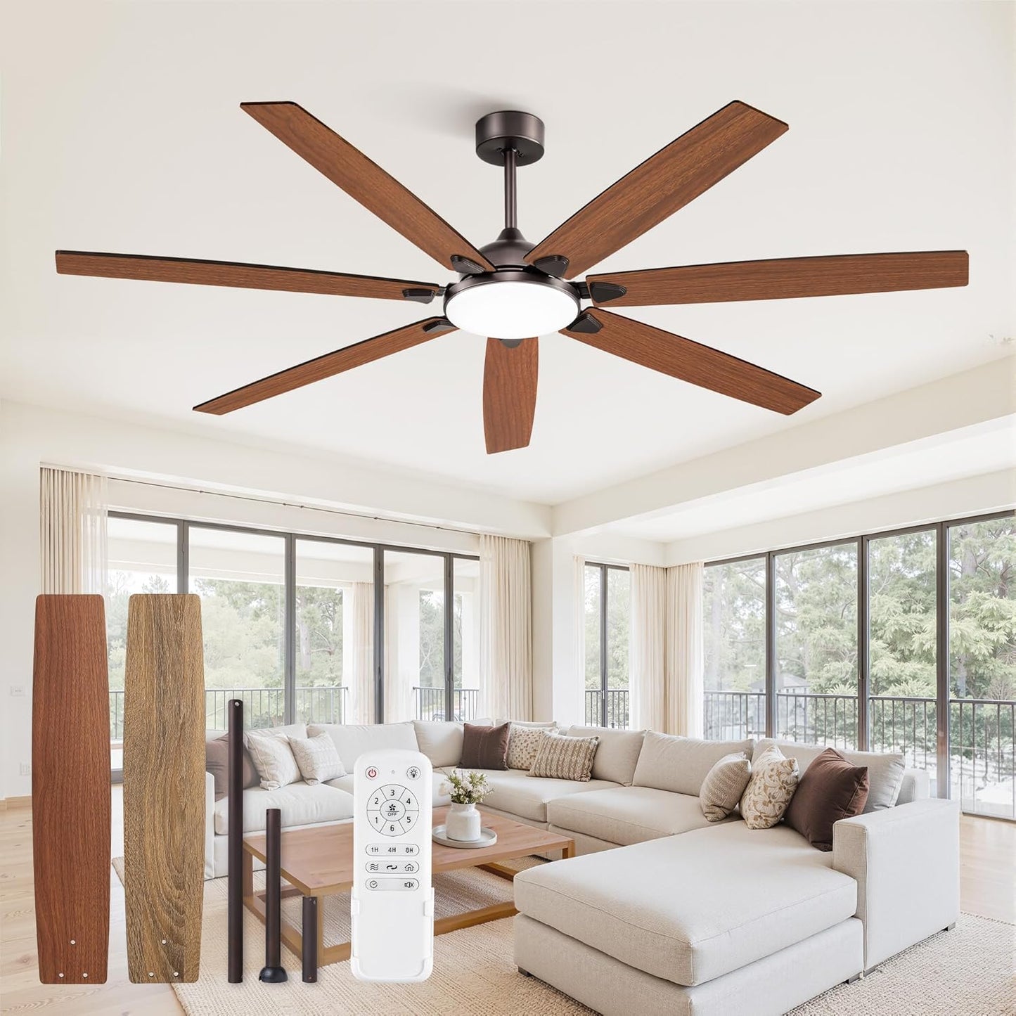 72 Inch Large Ceiling Fan with Lights for Year-Round Comfort