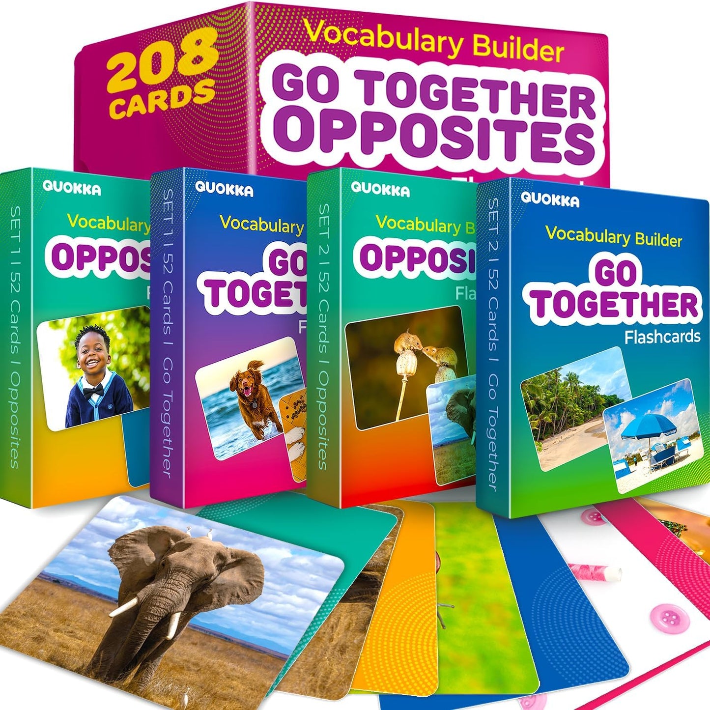 QUOKKA 208 Vocabulary Flash Cards Set for Interactive Learning