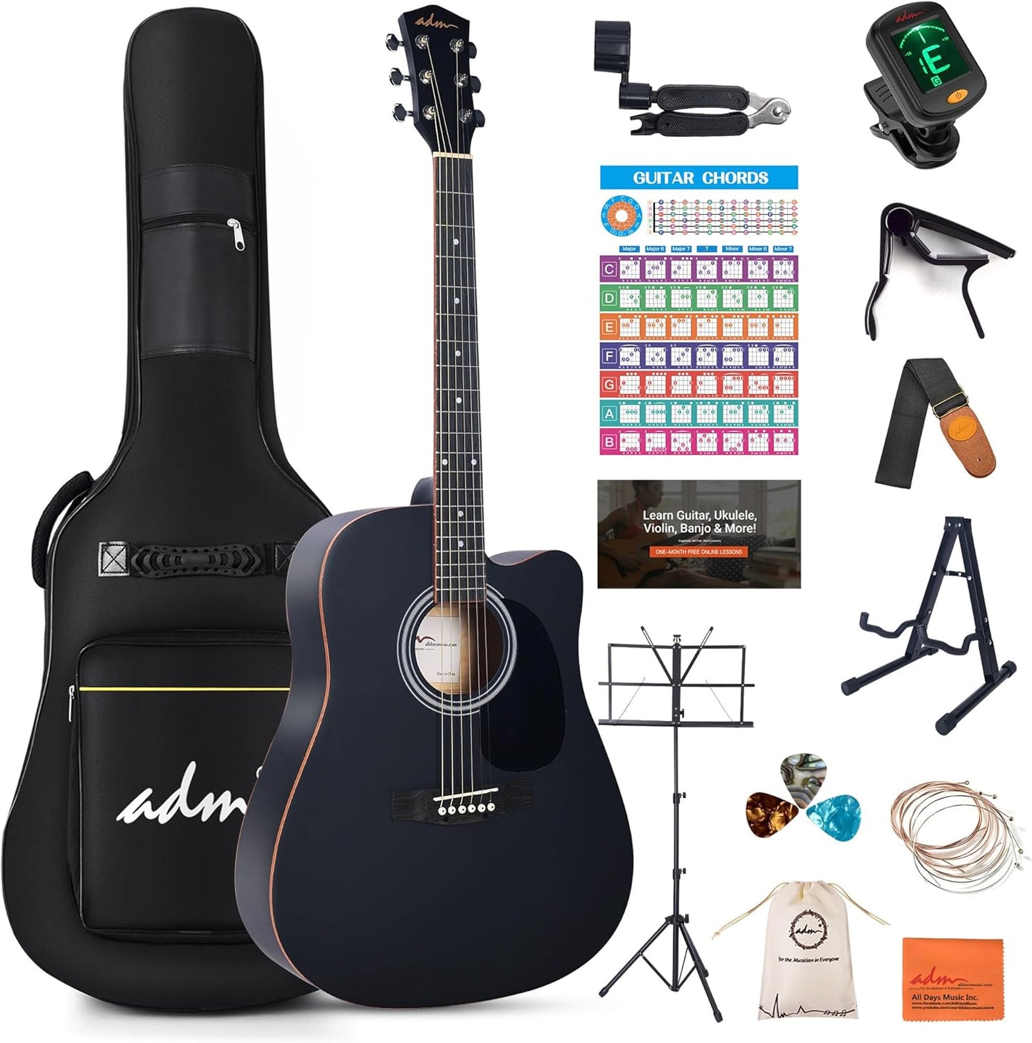 ADM Beginner Acoustic Guitar Bundle for Kids and Students